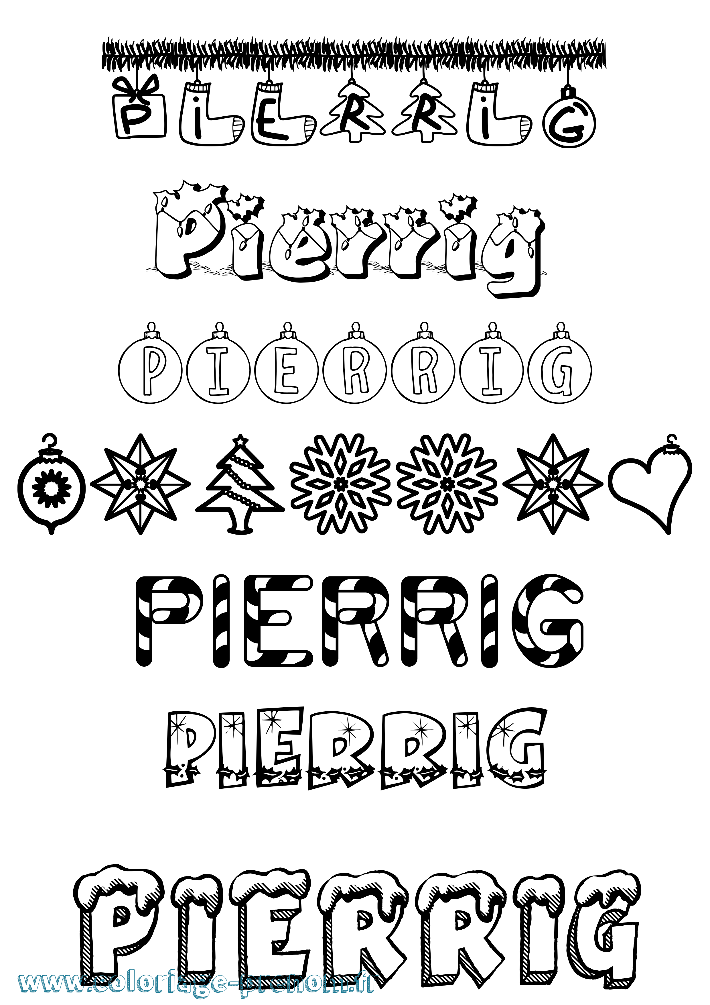 Coloriage Pierrig Noël Coloriage prénom Pierrig Noël