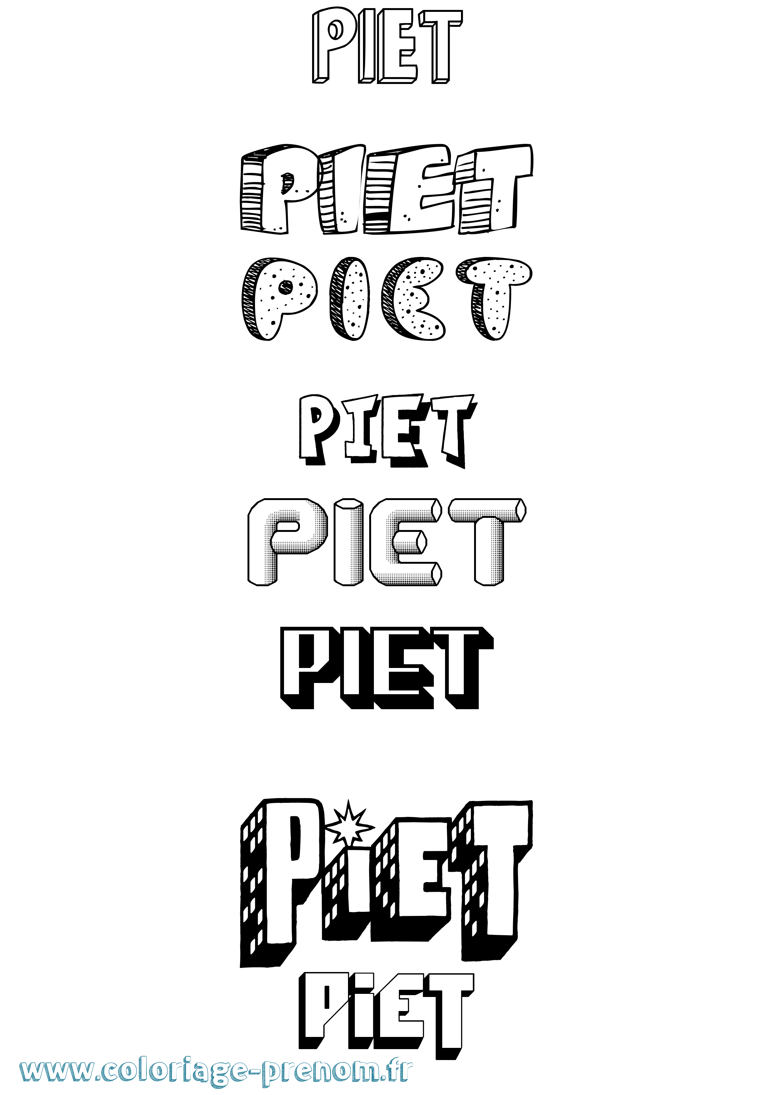 Coloriage Piet Effet 3D Coloriage prénom Piet Effet 3D