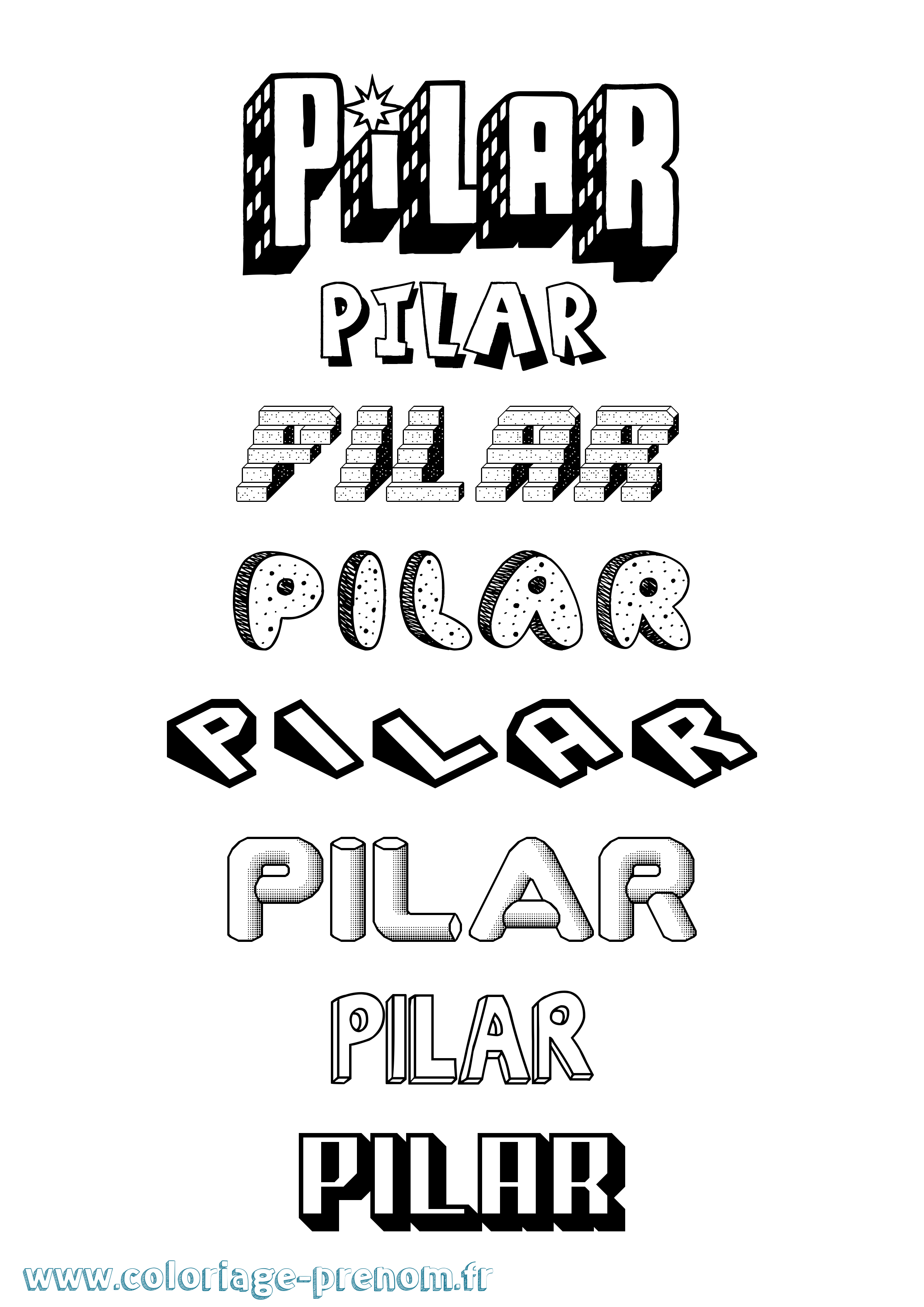Coloriage Pilar Effet 3D Coloriage prénom Pilar Effet 3D