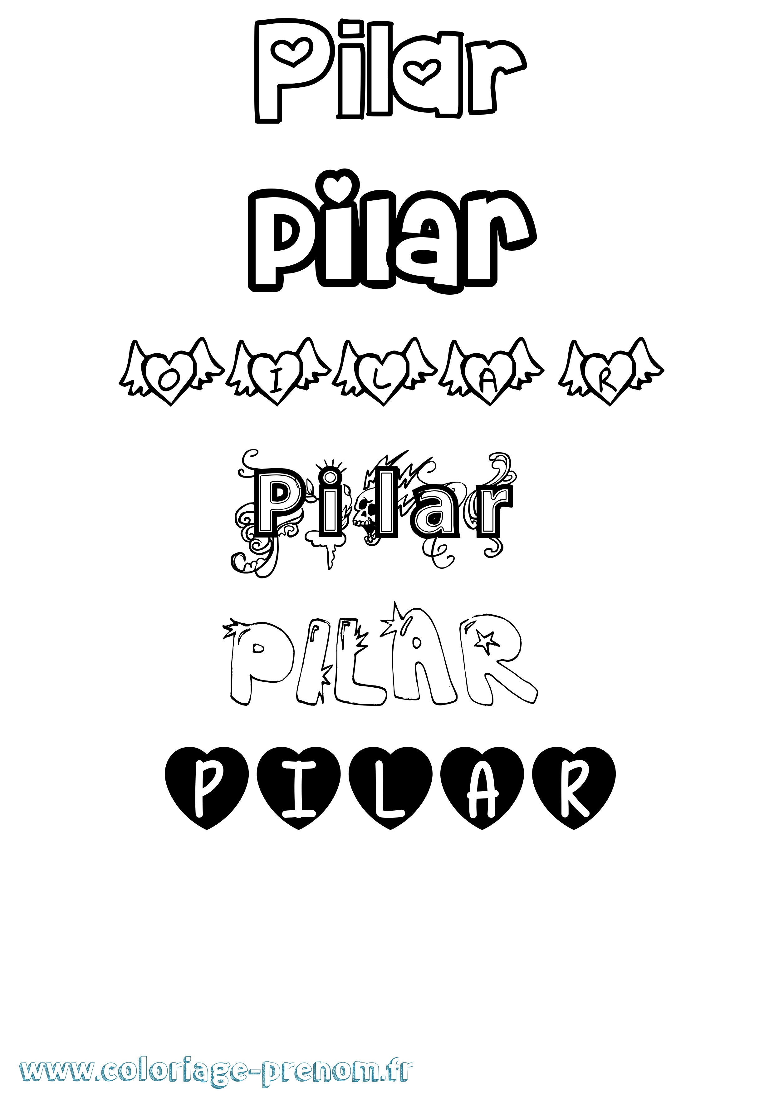 Coloriage Pilar Girly Coloriage prénom Pilar Girly