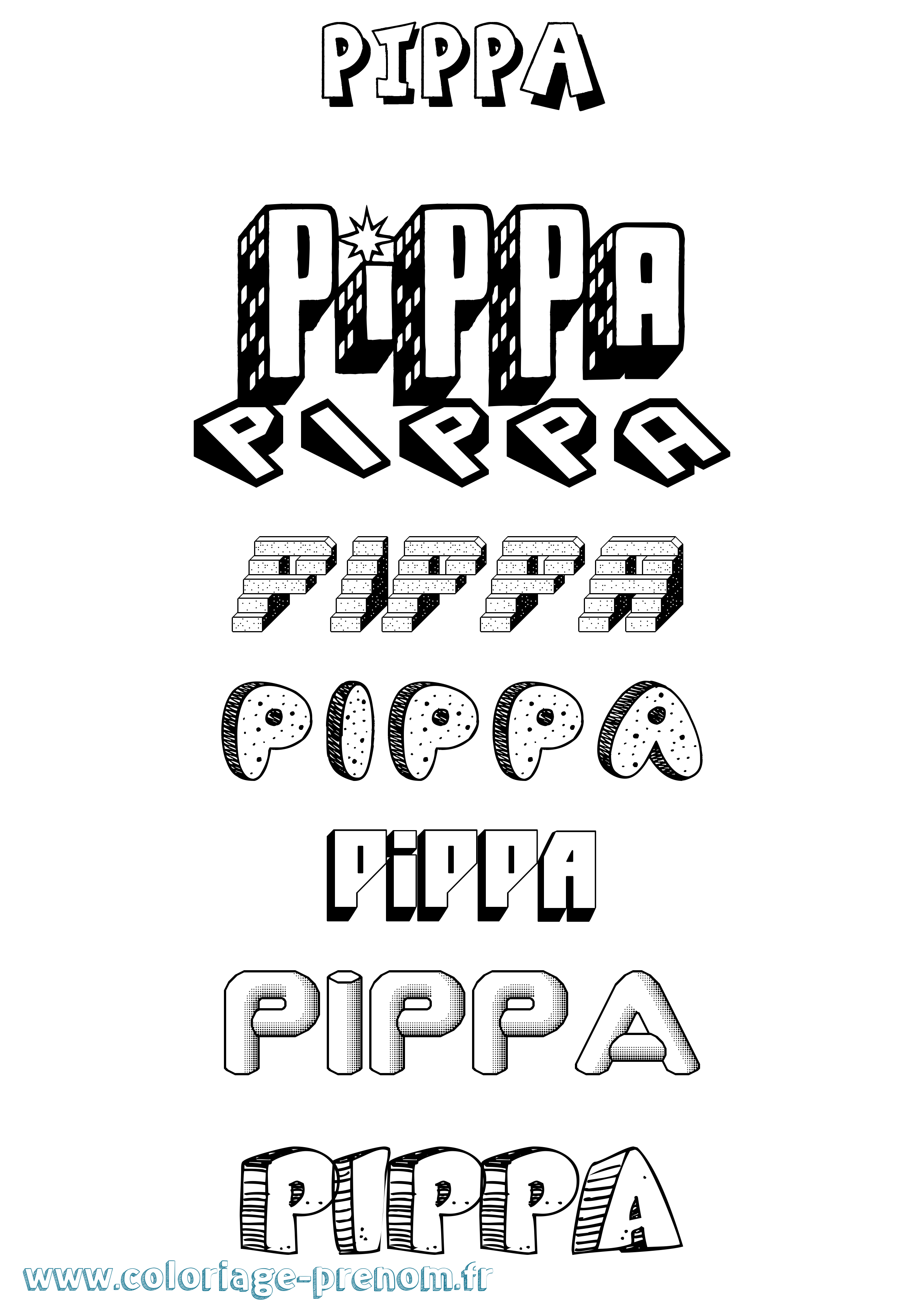 Coloriage Pippa Effet 3D Coloriage prénom Pippa Effet 3D