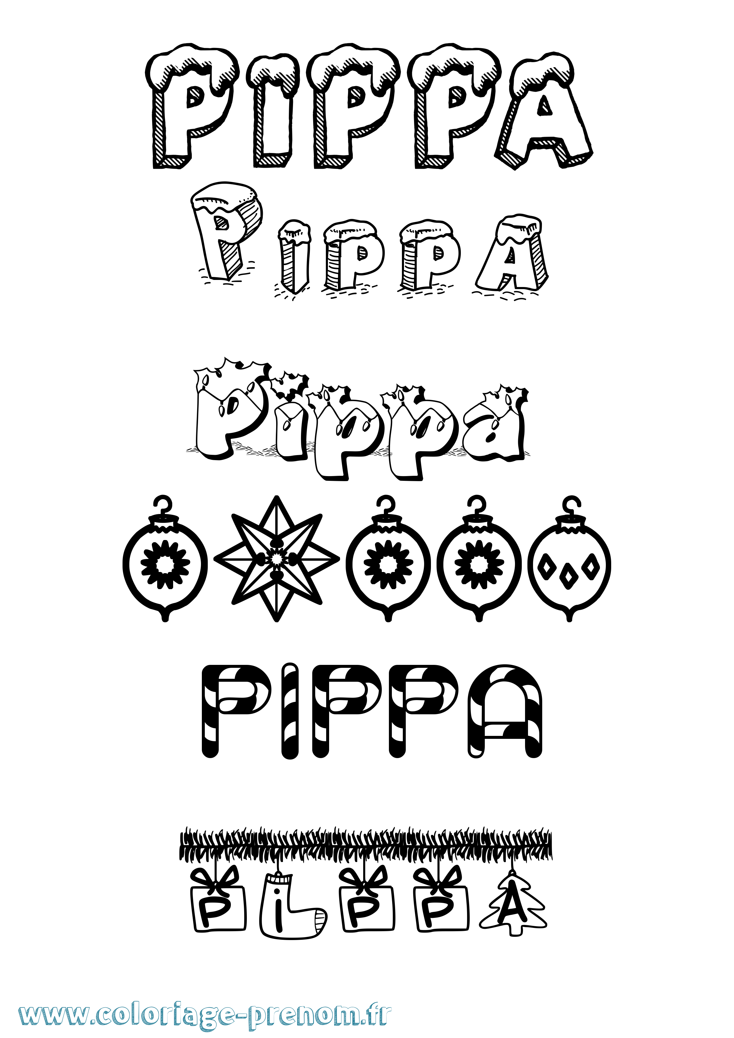 Coloriage Pippa Noël Coloriage prénom Pippa Noël