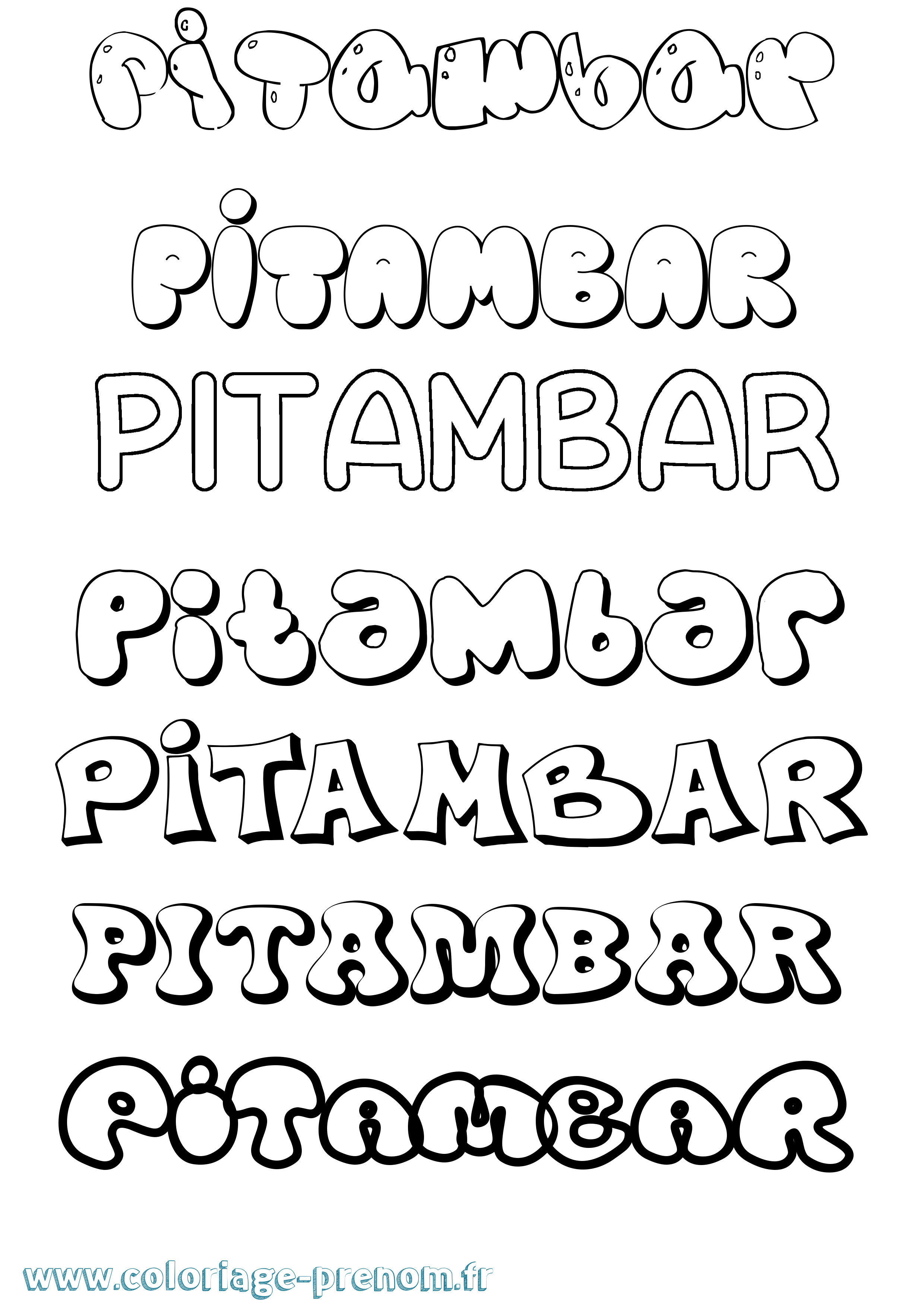 Coloriage Pitambar Bubble Coloriage prénom Pitambar Bubble