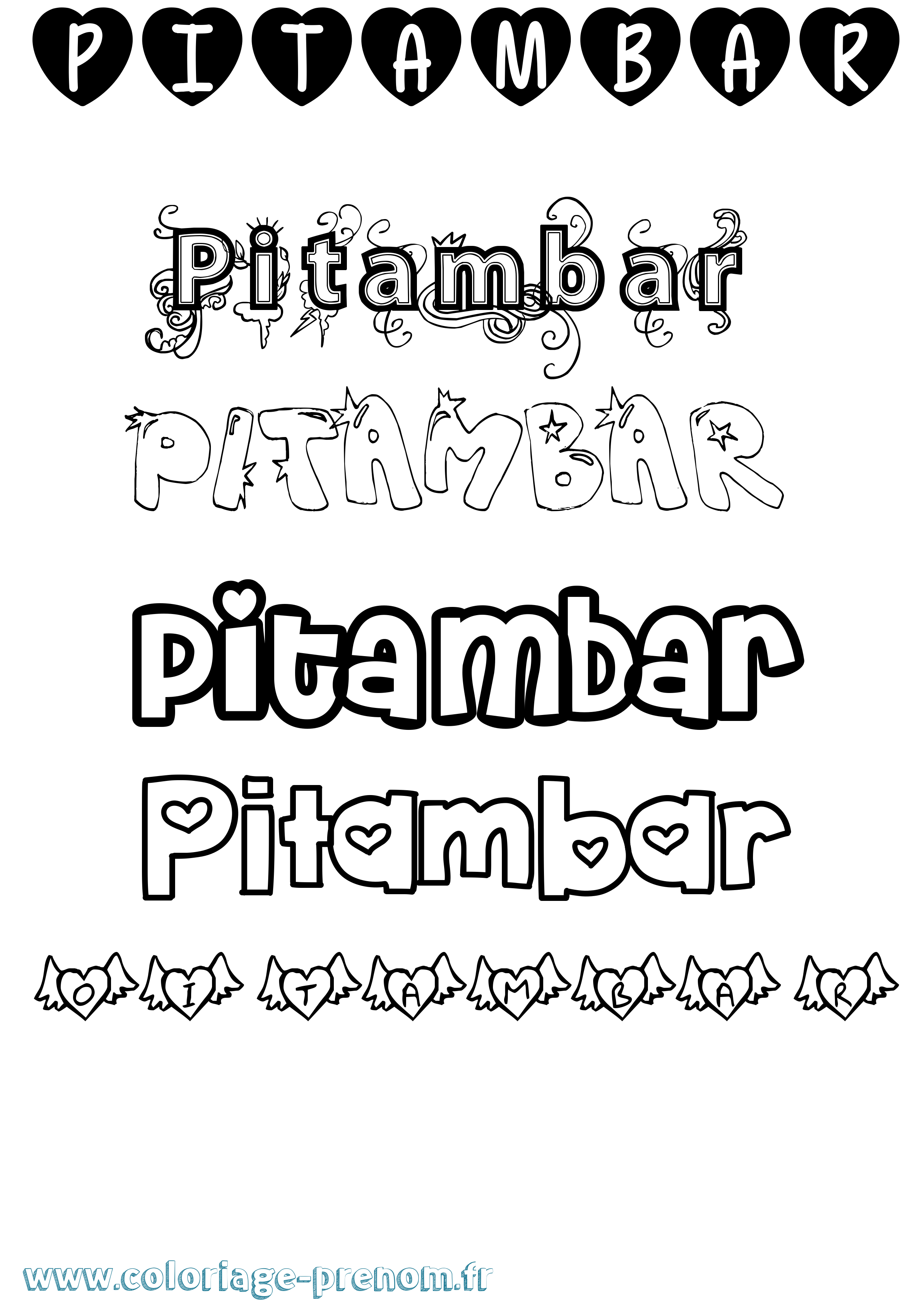 Coloriage Pitambar Girly Coloriage prénom Pitambar Girly