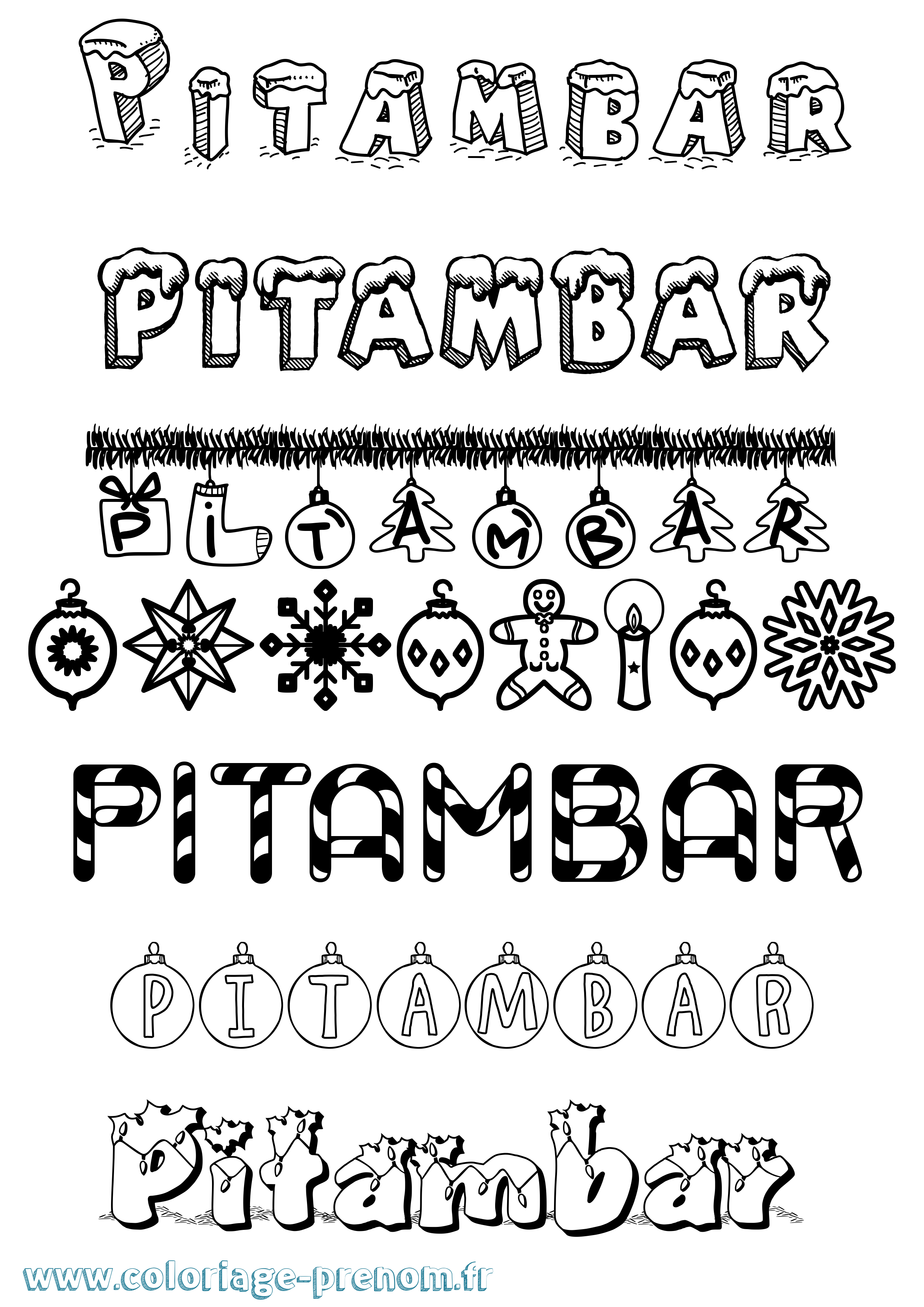 Coloriage Pitambar Noël Coloriage prénom Pitambar Noël