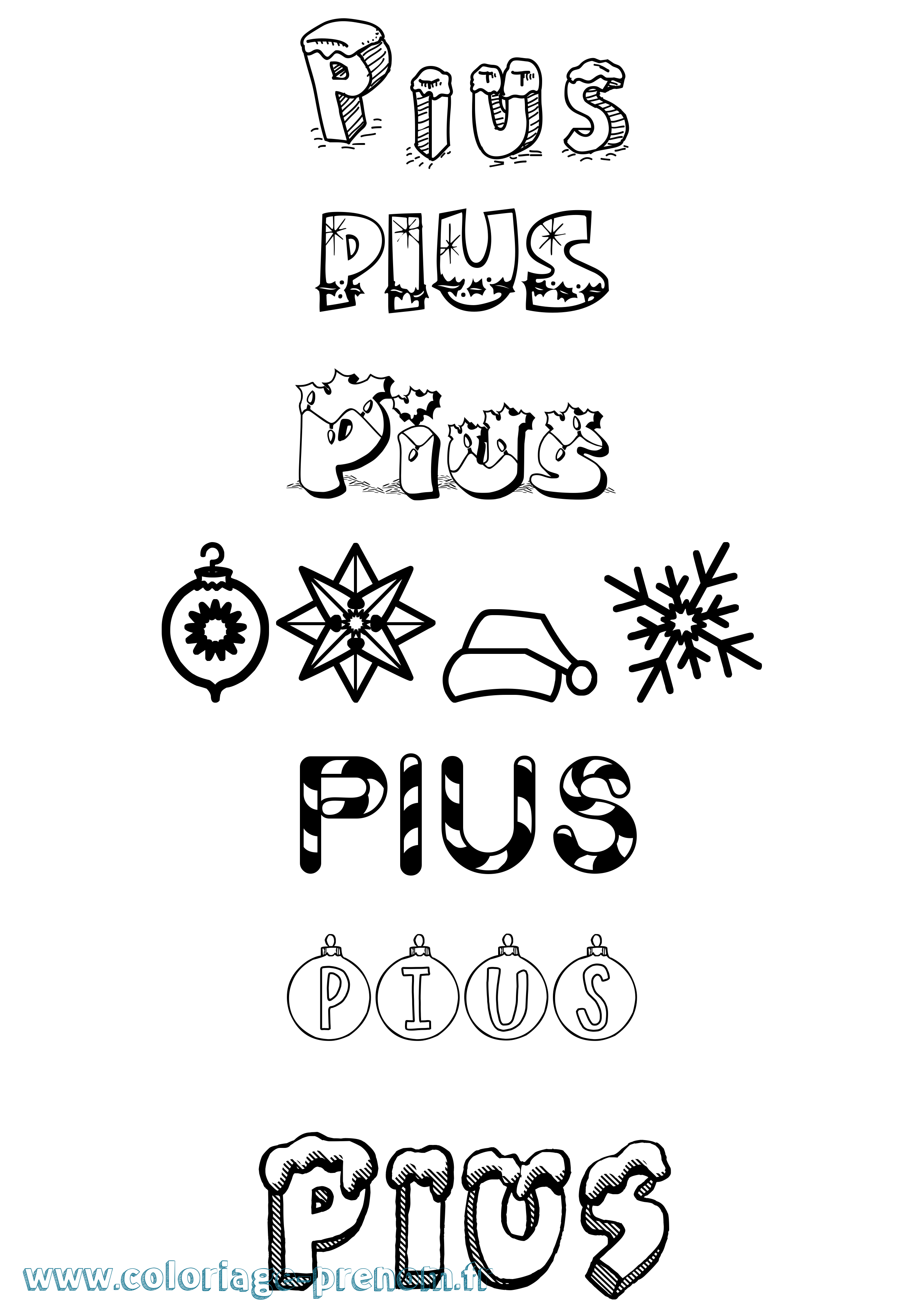 Coloriage Pius Noël Coloriage prénom Pius Noël