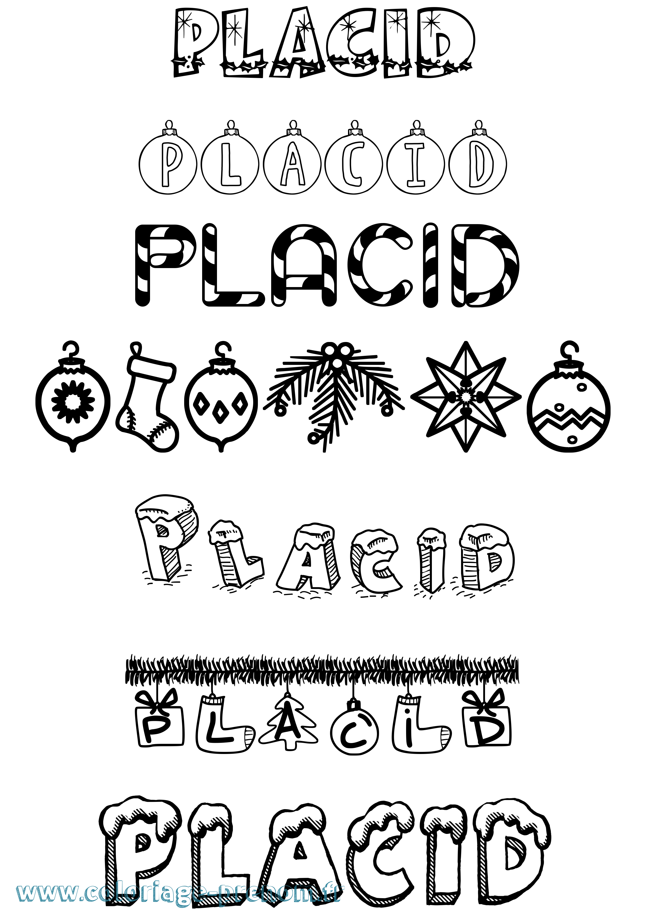 Coloriage Placid Noël Coloriage prénom Placid Noël
