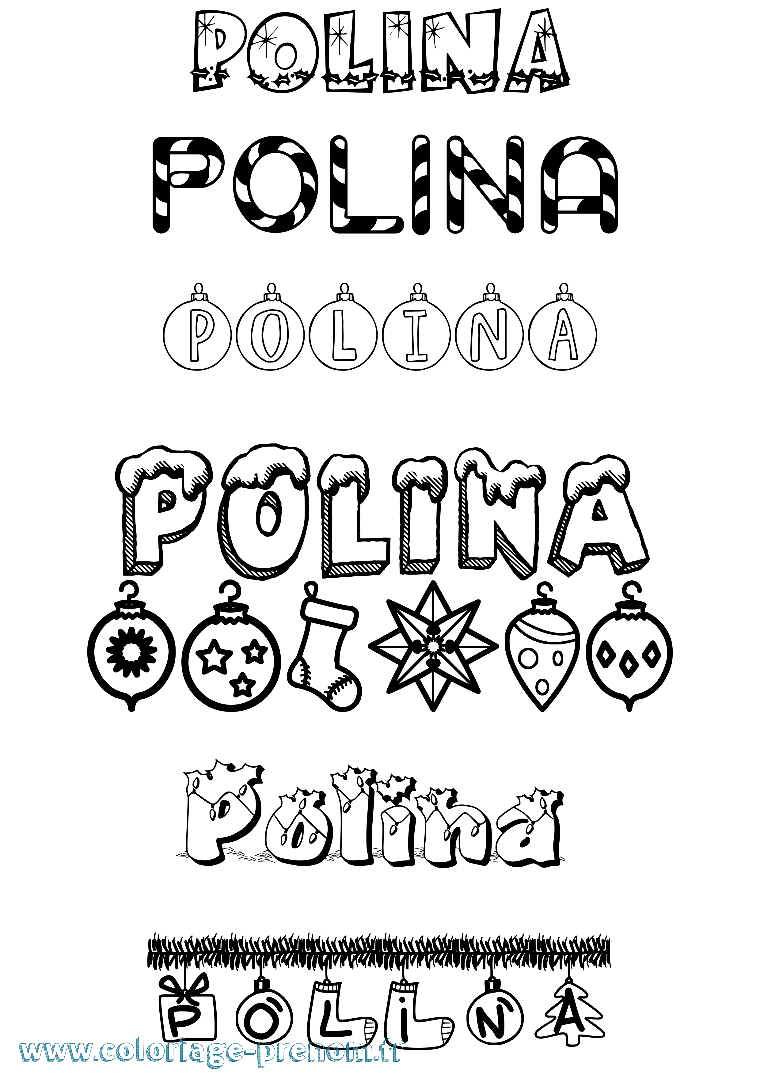 Coloriage Polina Noël Coloriage prénom Polina Noël
