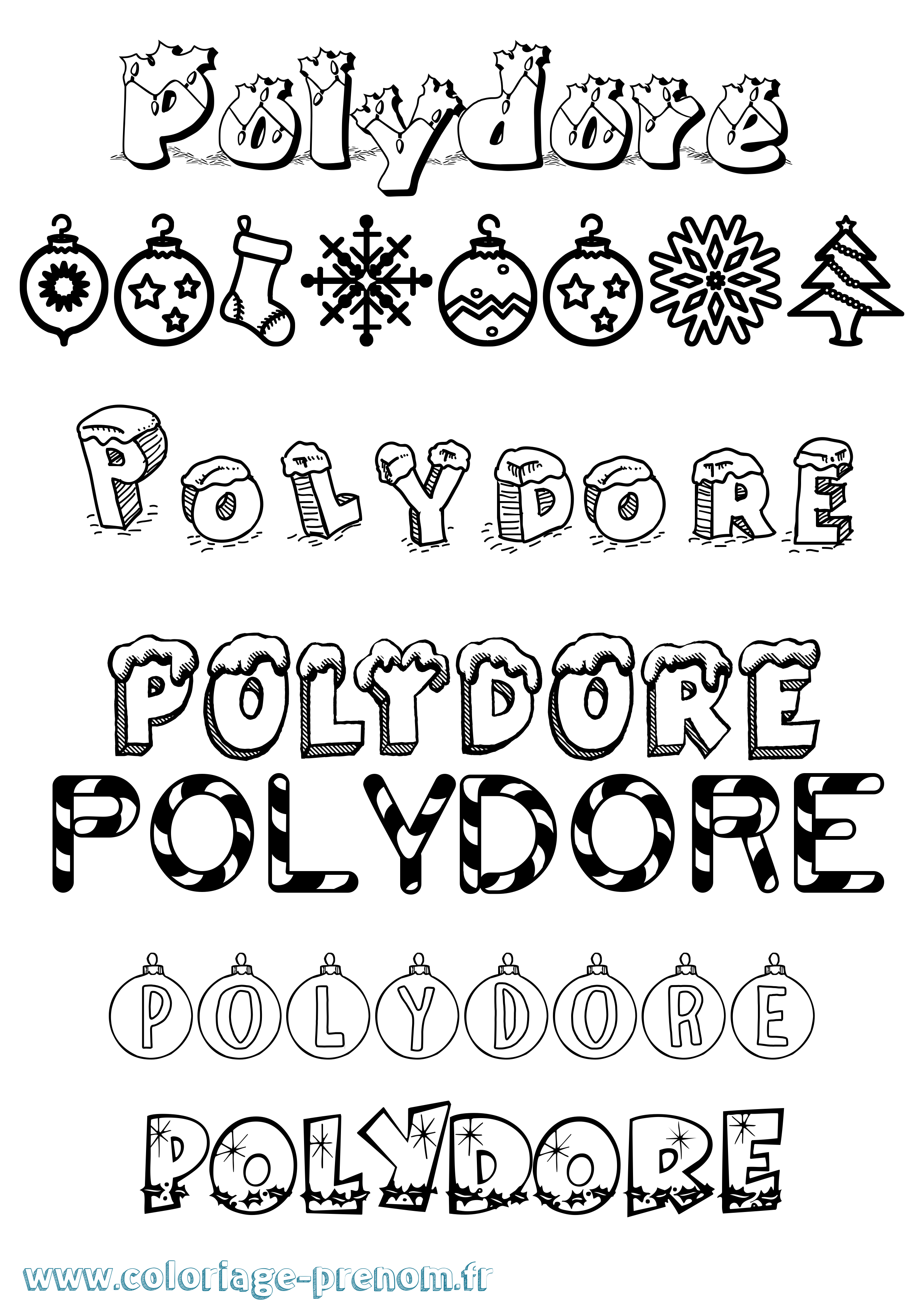 Coloriage Polydore Noël Coloriage prénom Polydore Noël
