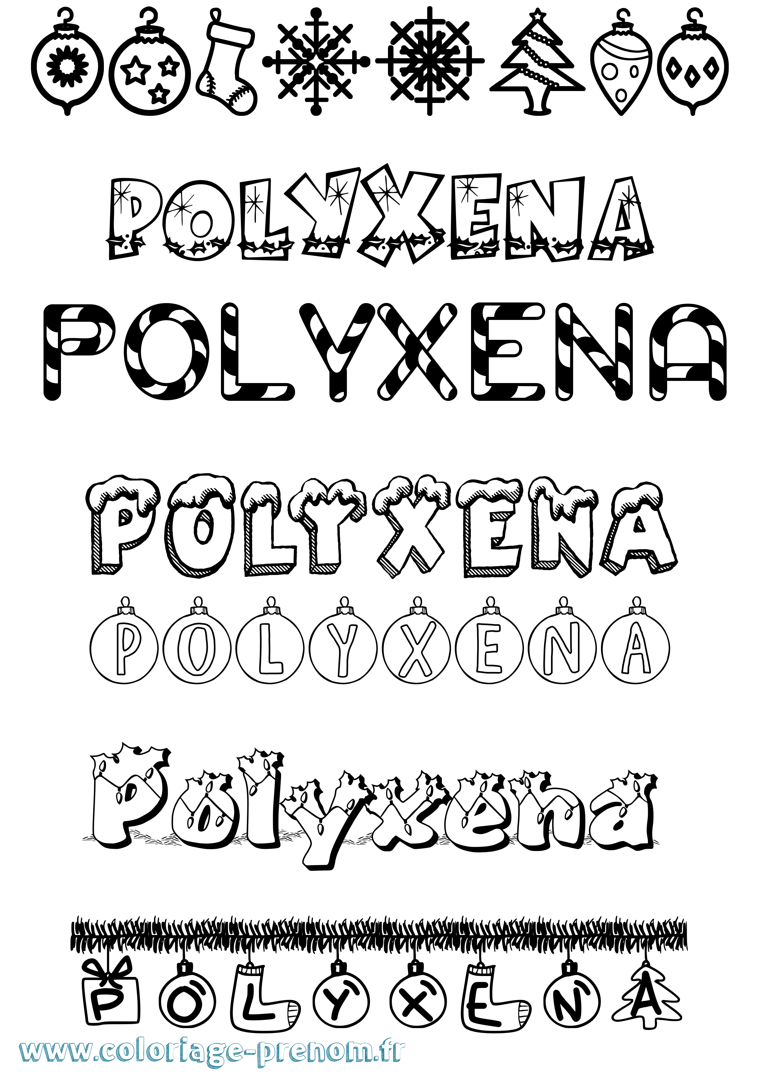 Coloriage Polyxena Noël Coloriage prénom Polyxena Noël