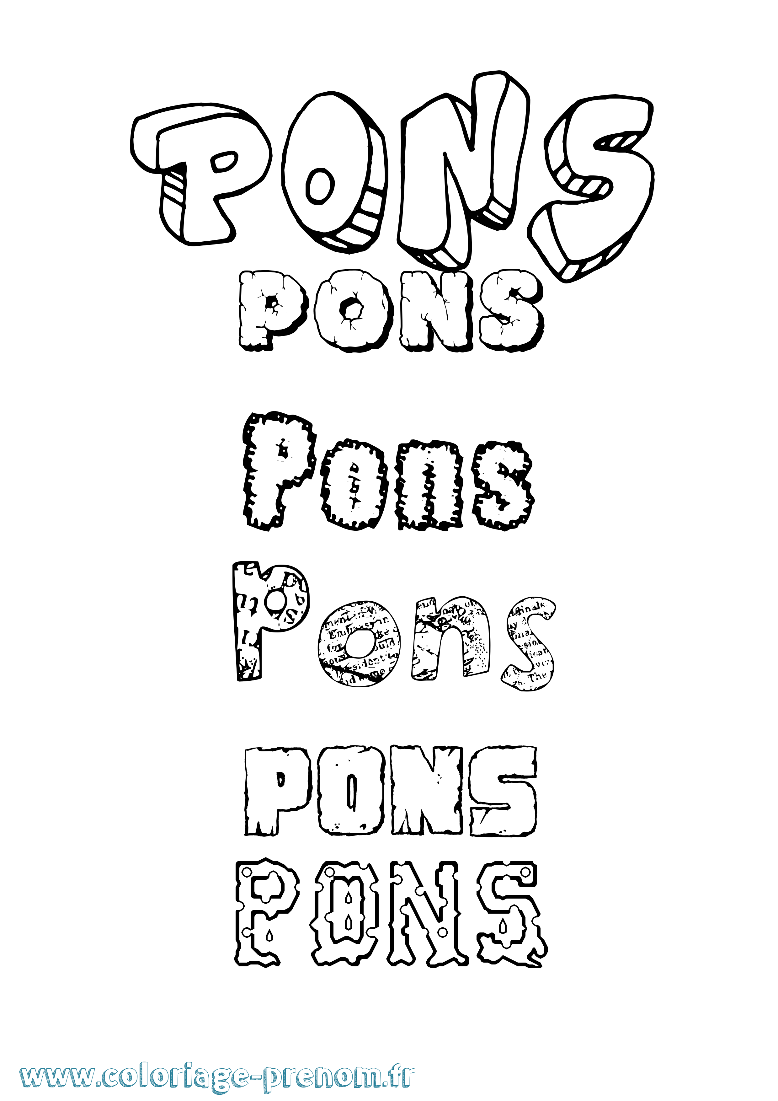 Coloriage Pons Destructuré Coloriage prénom Pons Destructuré