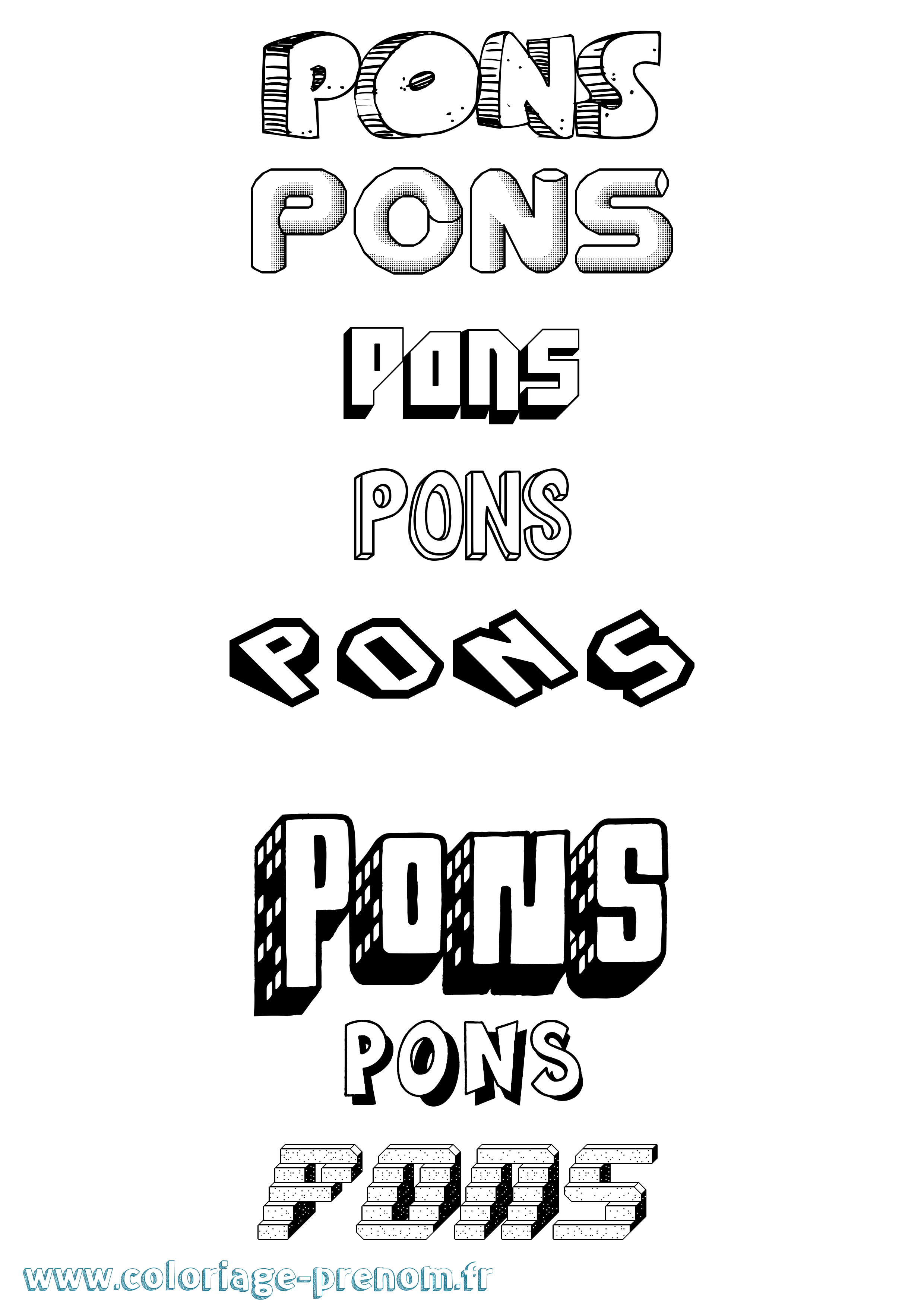 Coloriage Pons Effet 3D Coloriage prénom Pons Effet 3D