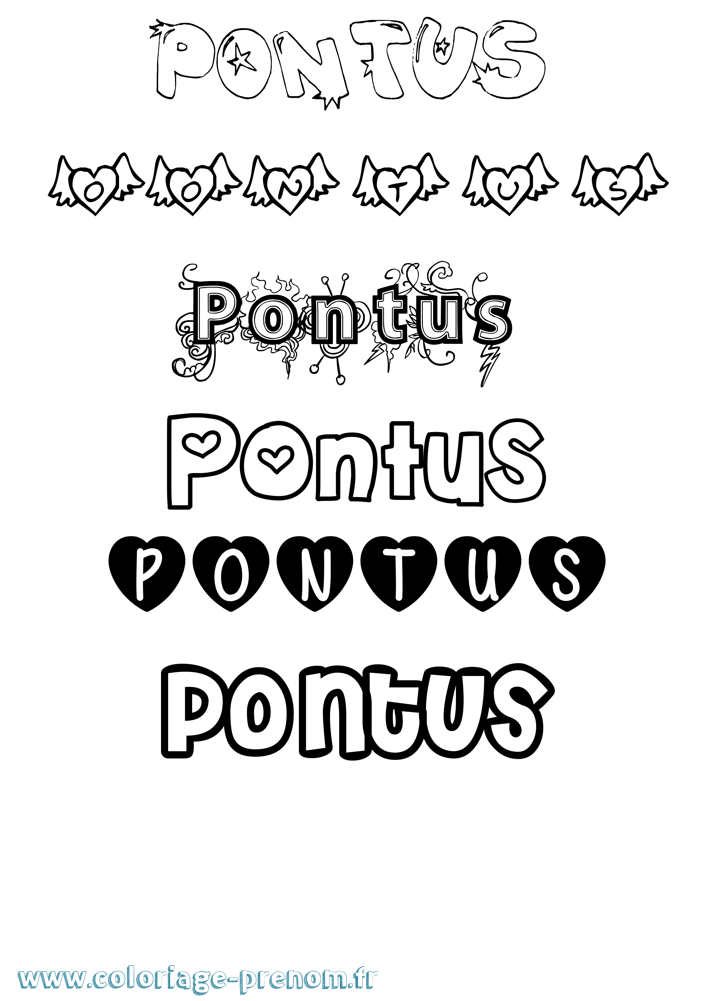 Coloriage Pontus Girly Coloriage prénom Pontus Girly