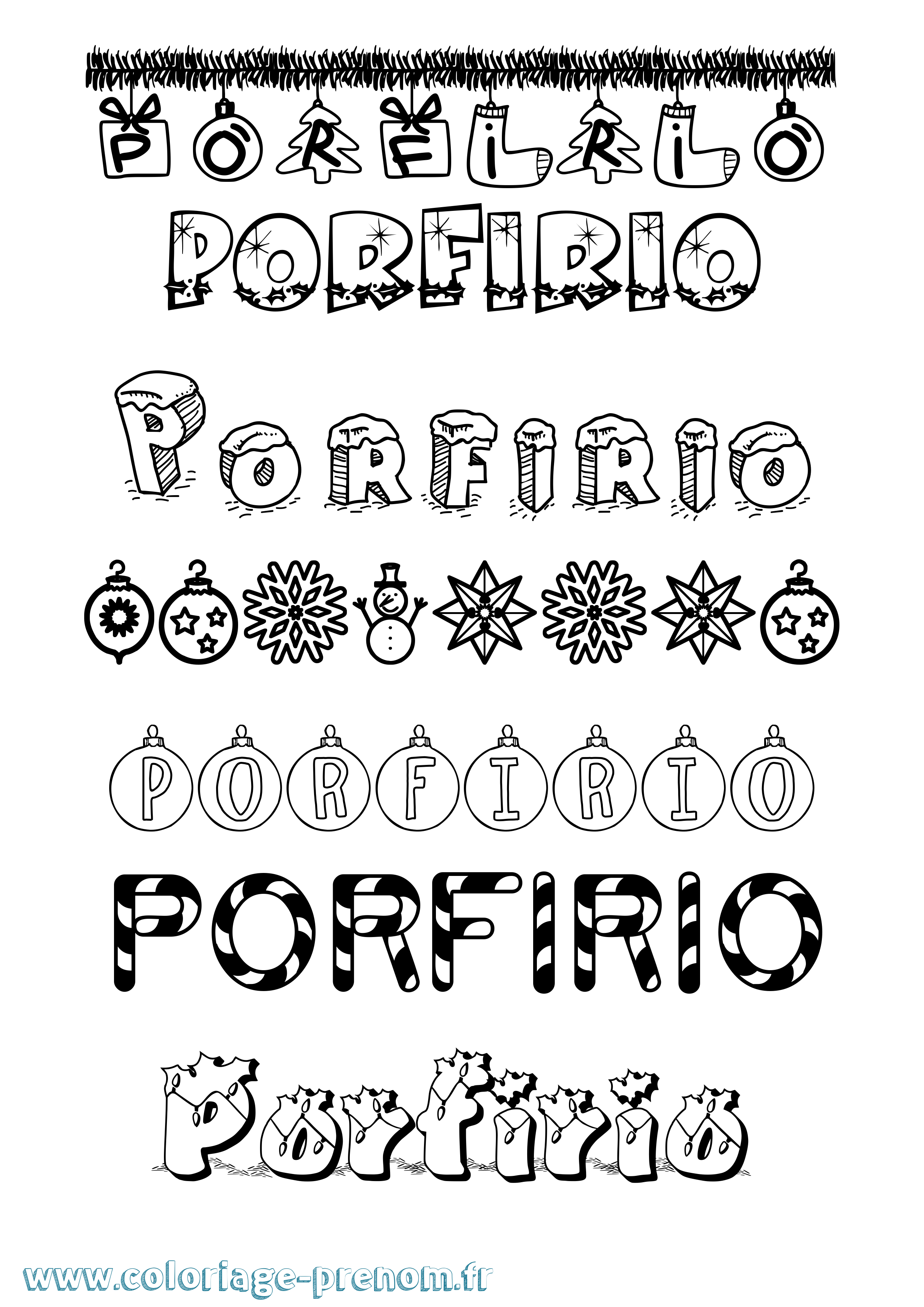 Coloriage Porfirio Noël Coloriage prénom Porfirio Noël