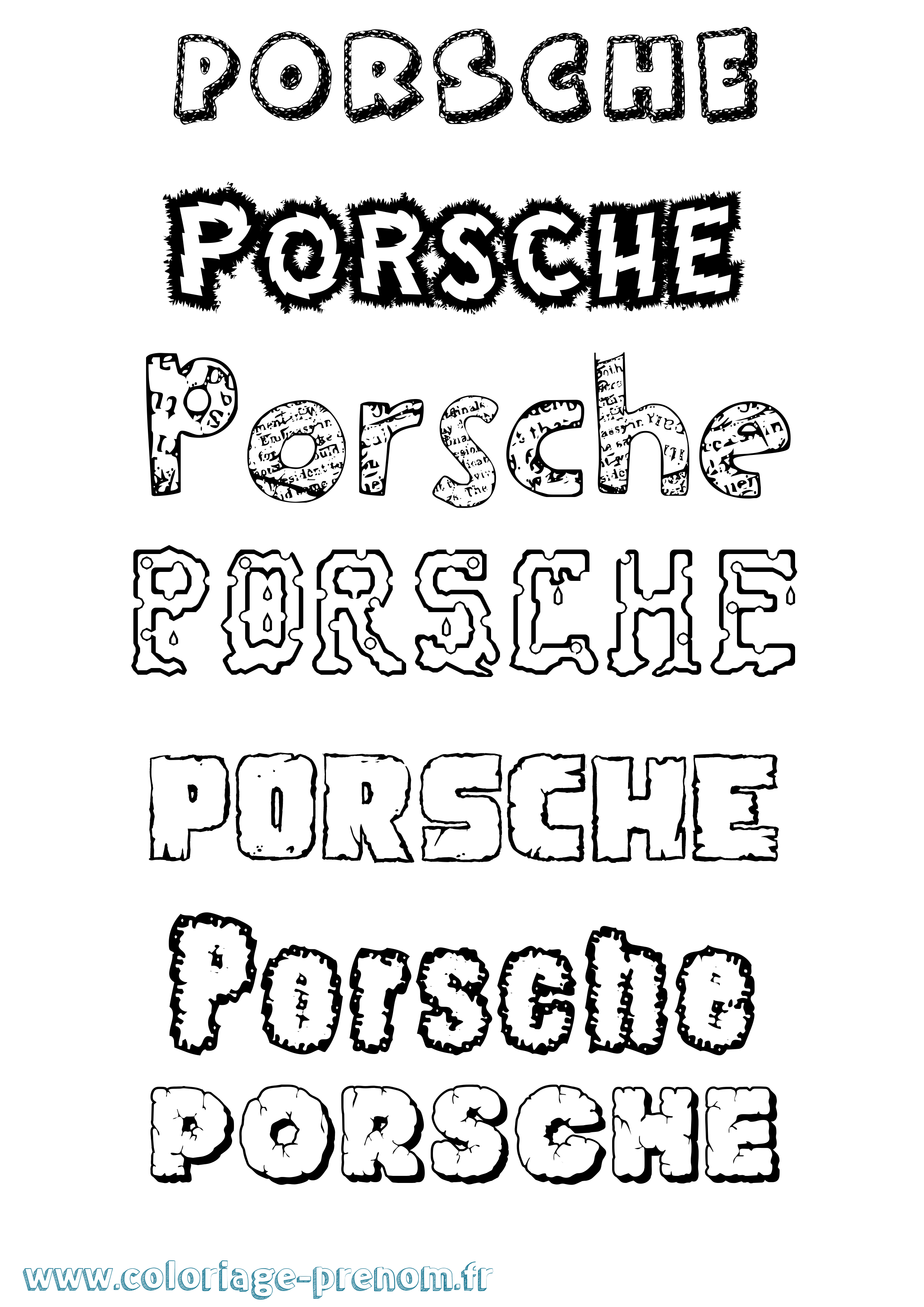 Coloriage Porsche Destructuré Coloriage prénom Porsche Destructuré