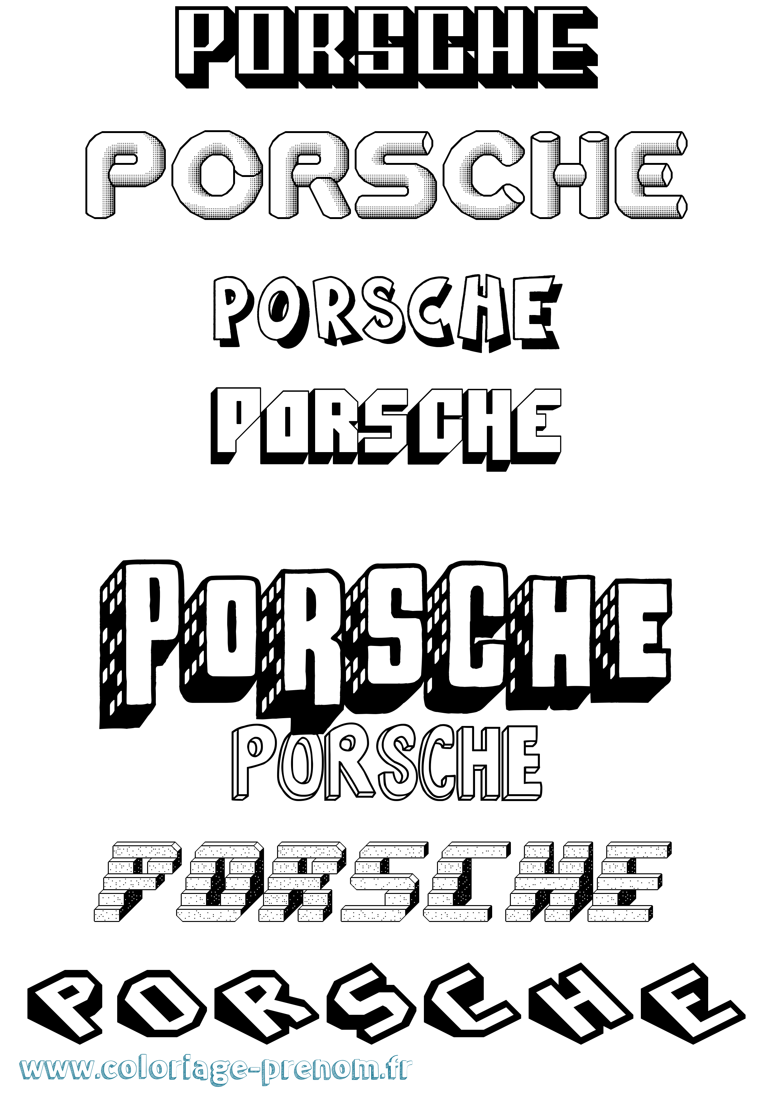 Coloriage Porsche Effet 3D Coloriage prénom Porsche Effet 3D