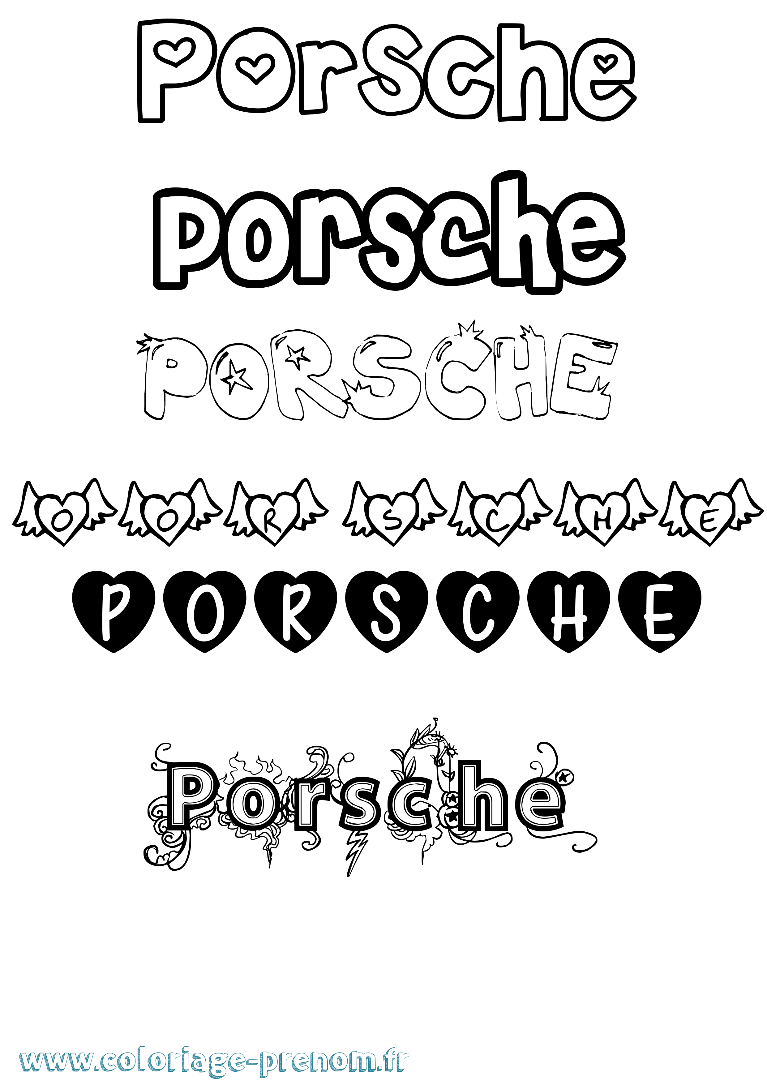 Coloriage Porsche Girly Coloriage prénom Porsche Girly