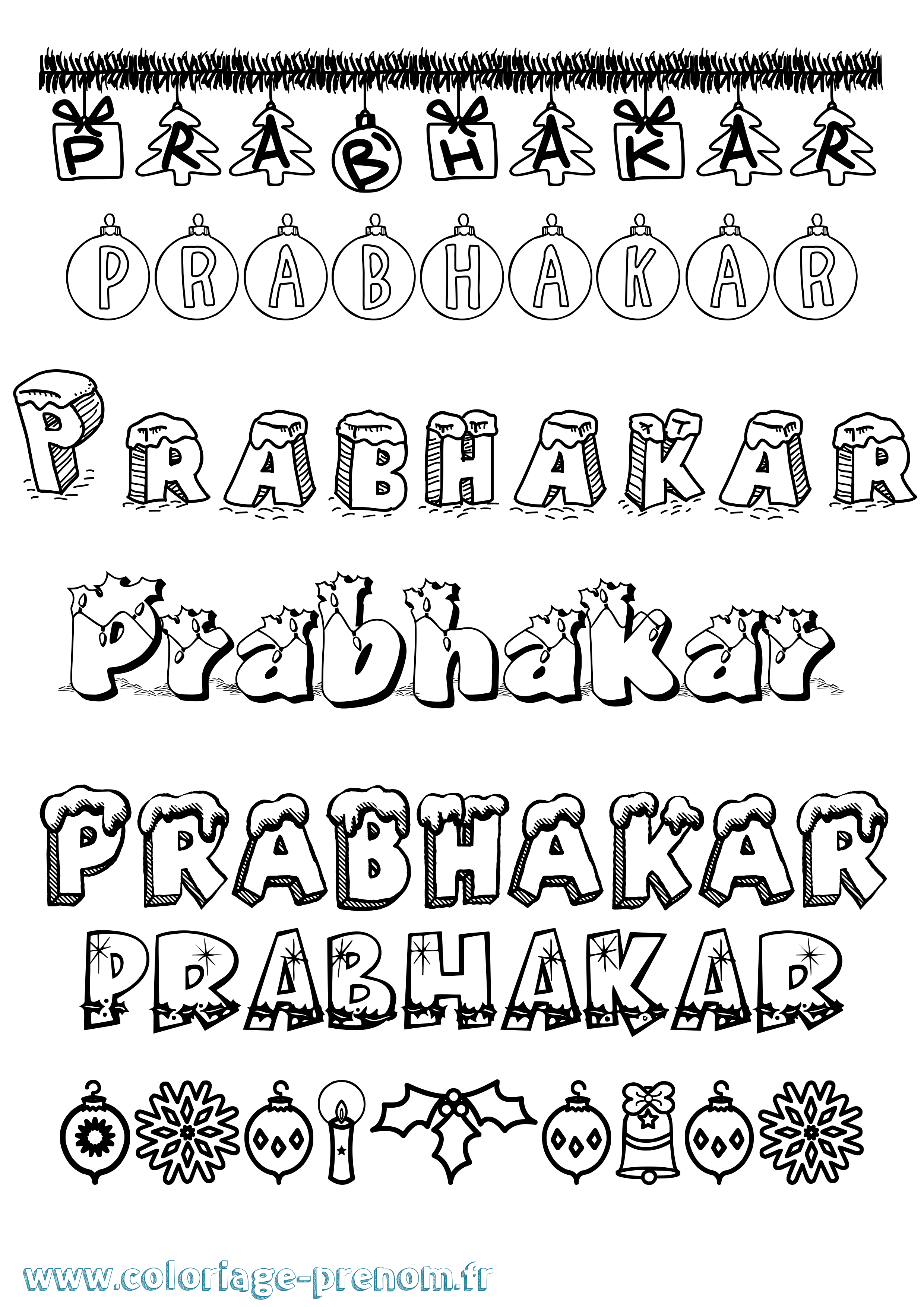 Coloriage Prabhakar Noël Coloriage prénom Prabhakar Noël