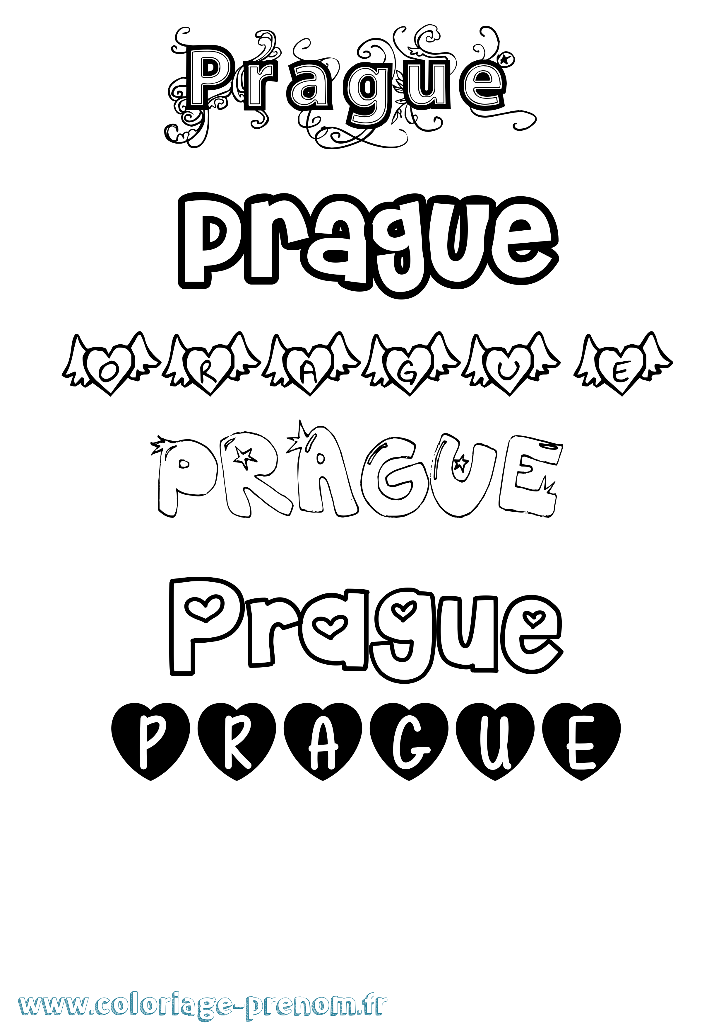 Coloriage Prague Girly Coloriage prénom Prague Girly