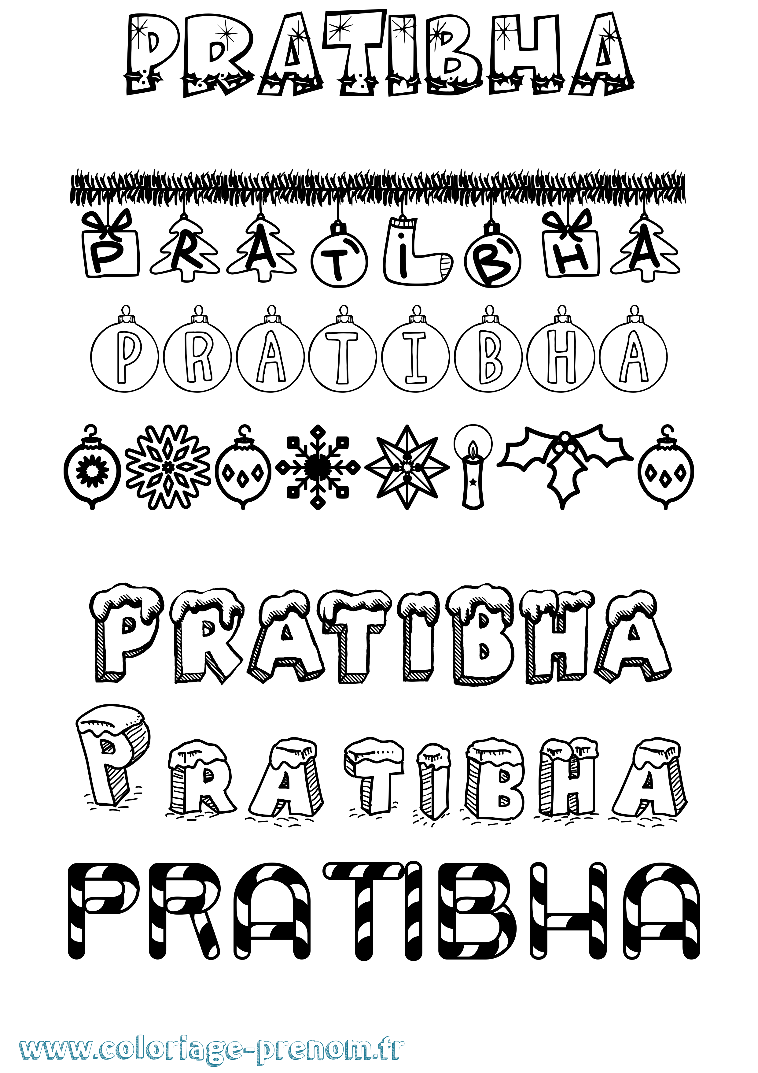 Coloriage Pratibha Noël Coloriage prénom Pratibha Noël