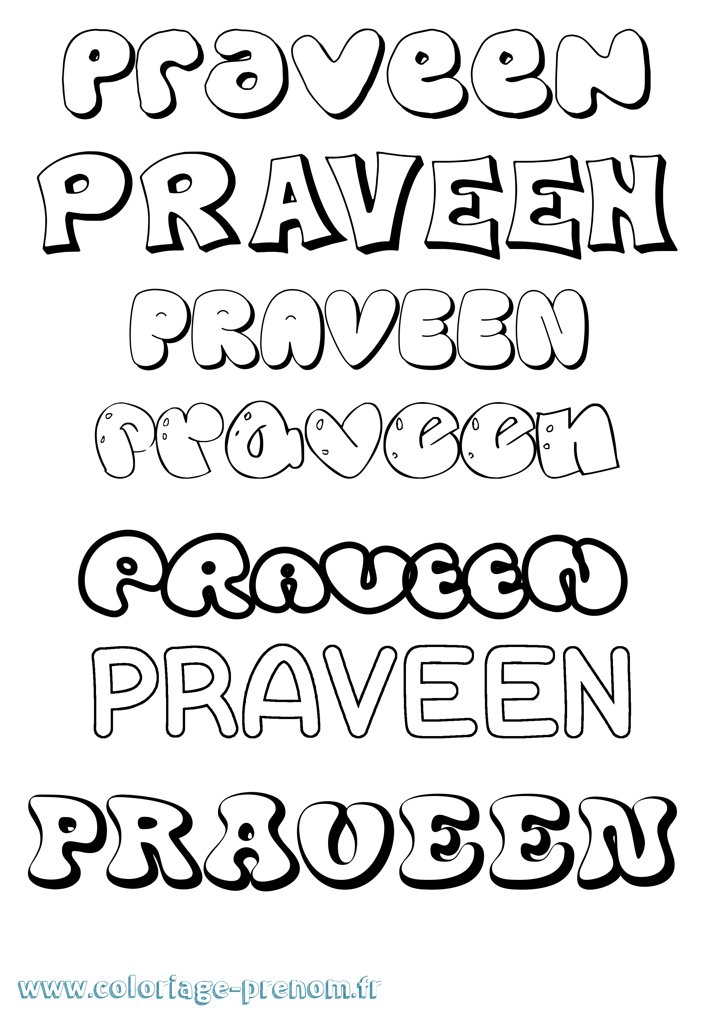 Coloriage Praveen Bubble Coloriage prénom Praveen Bubble