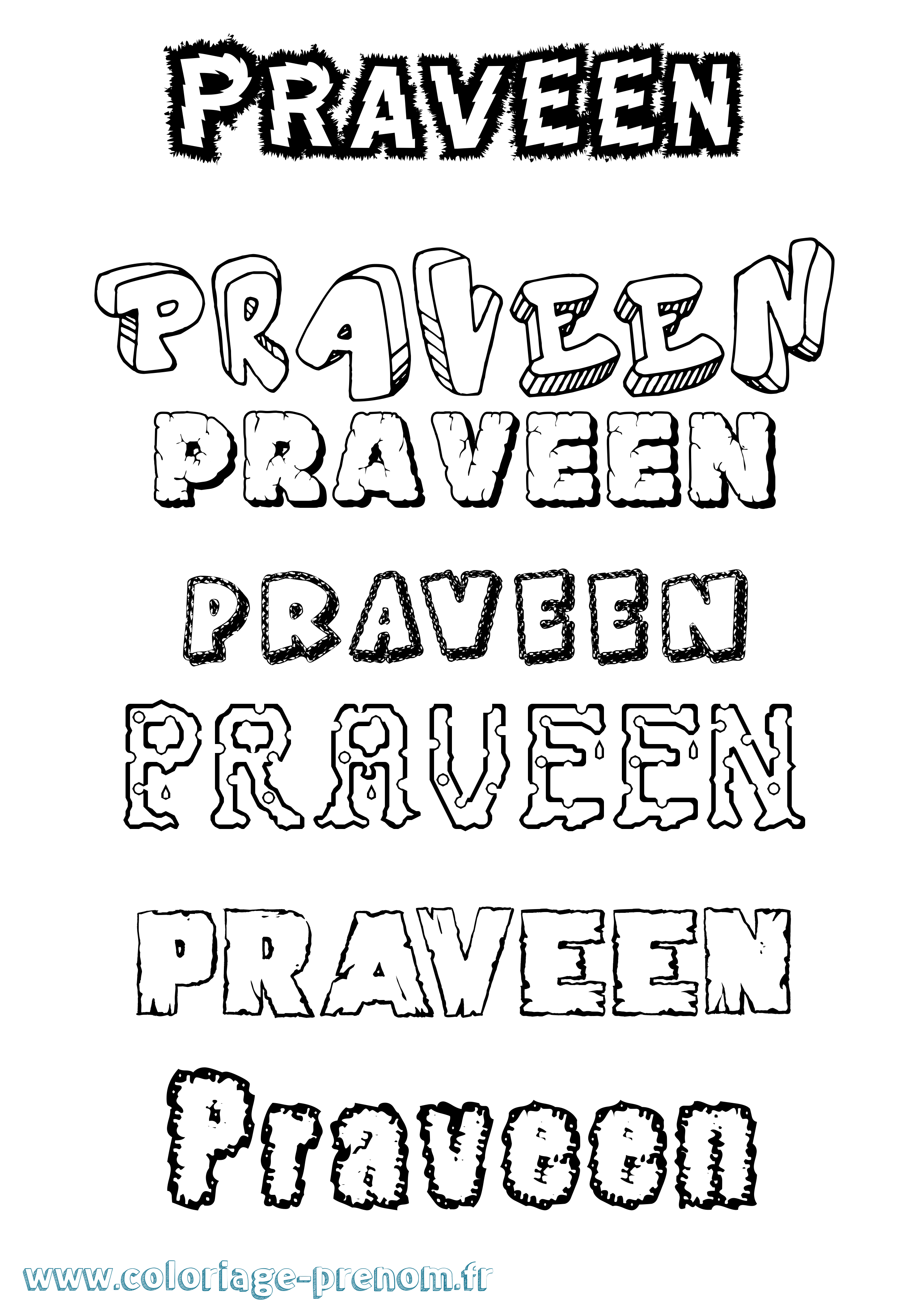 Coloriage Praveen Destructuré Coloriage prénom Praveen Destructuré