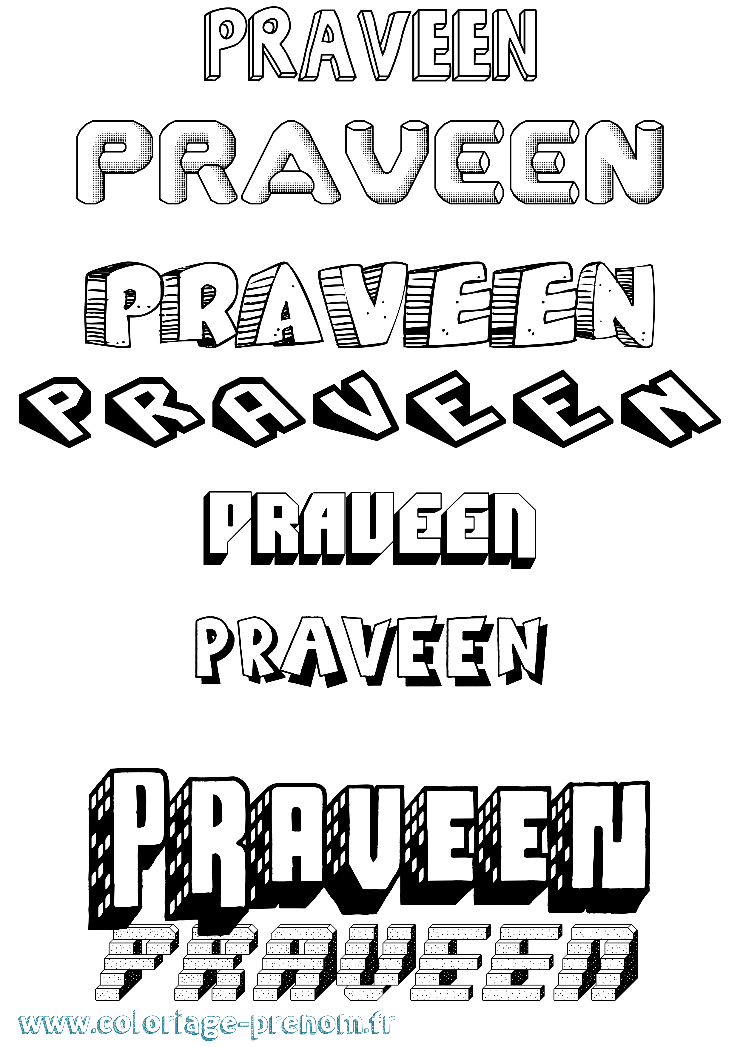 Coloriage Praveen Effet 3D Coloriage prénom Praveen Effet 3D