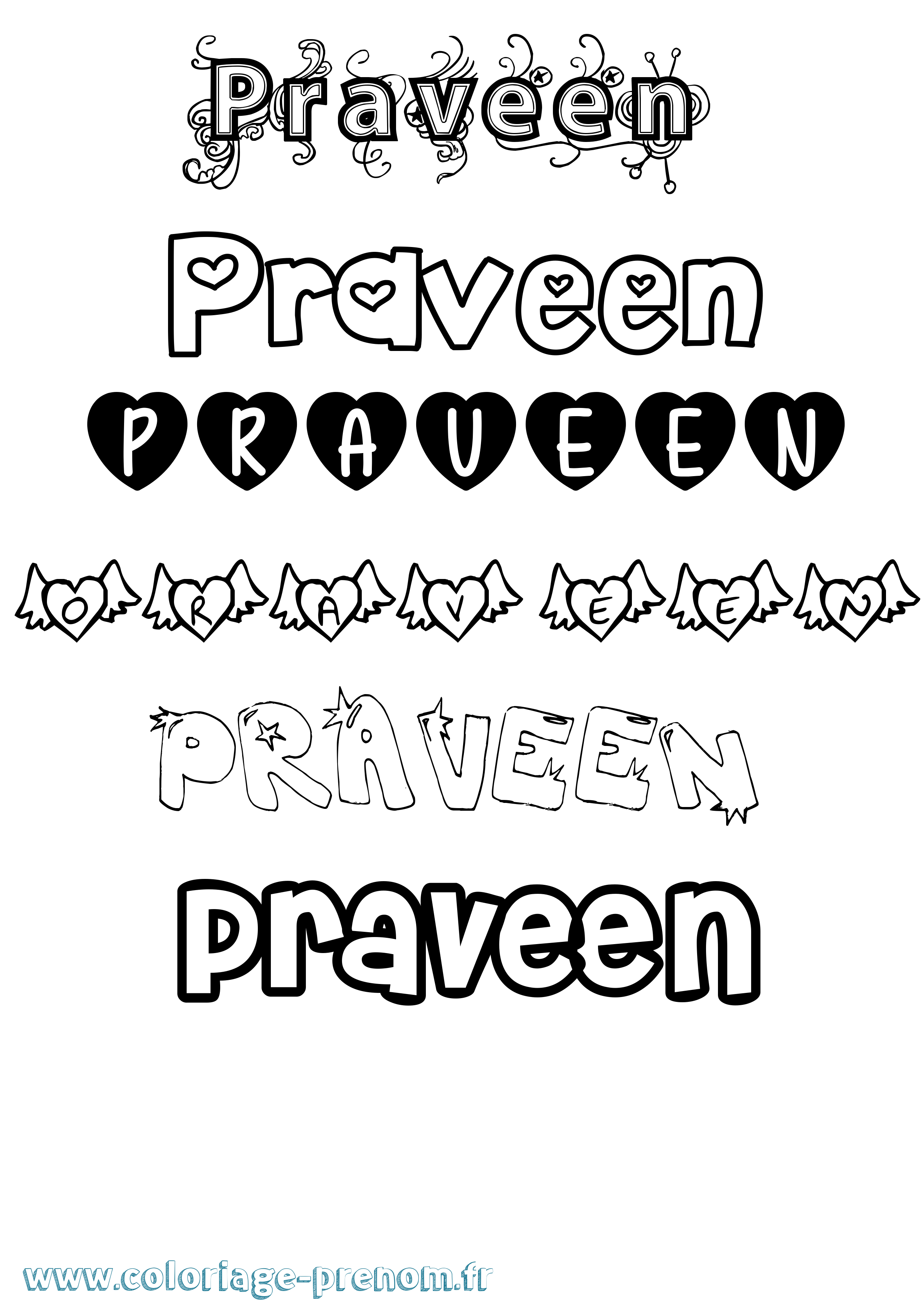 Coloriage Praveen Girly Coloriage prénom Praveen Girly