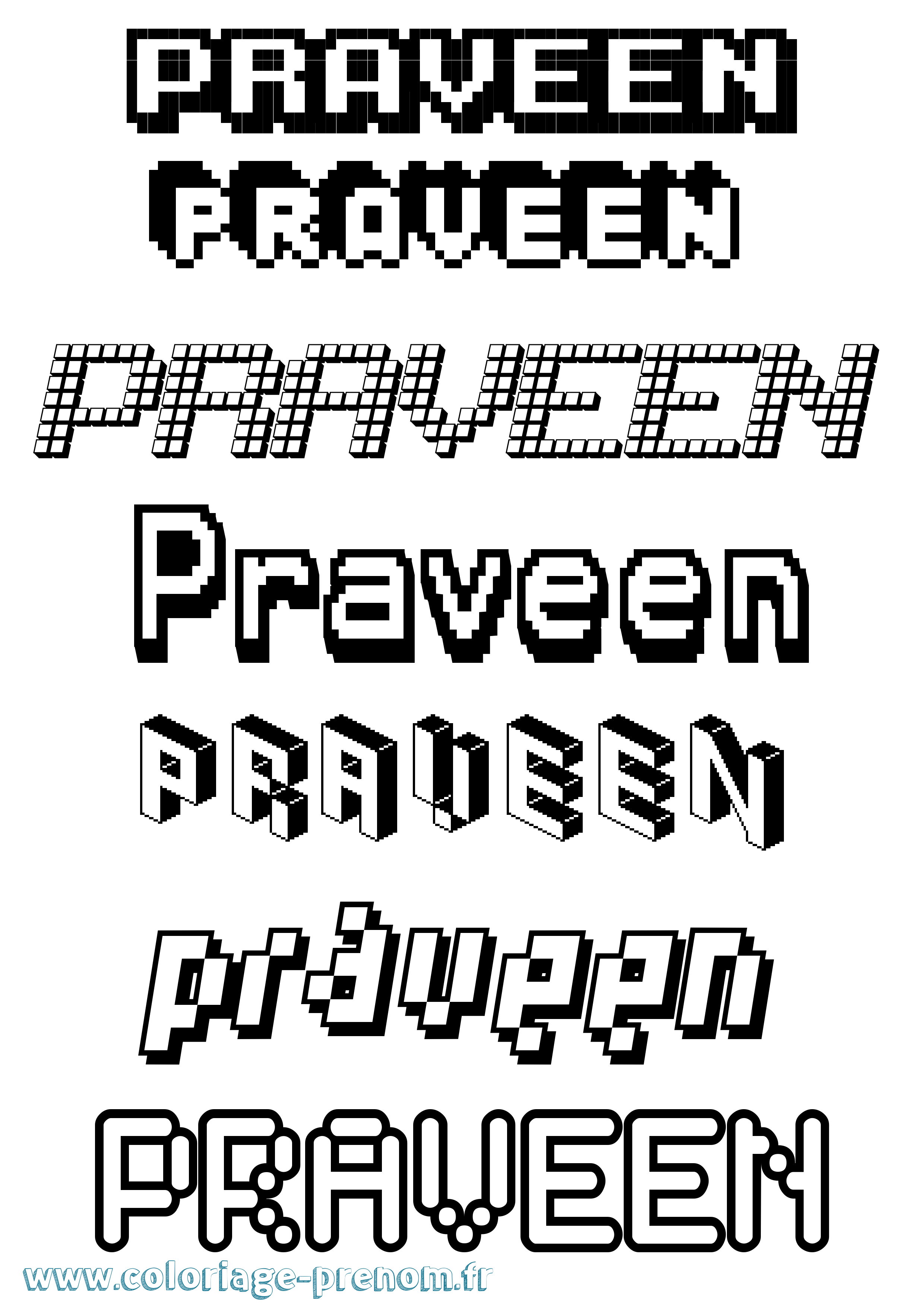 Coloriage Praveen Pixel Coloriage prénom Praveen Pixel