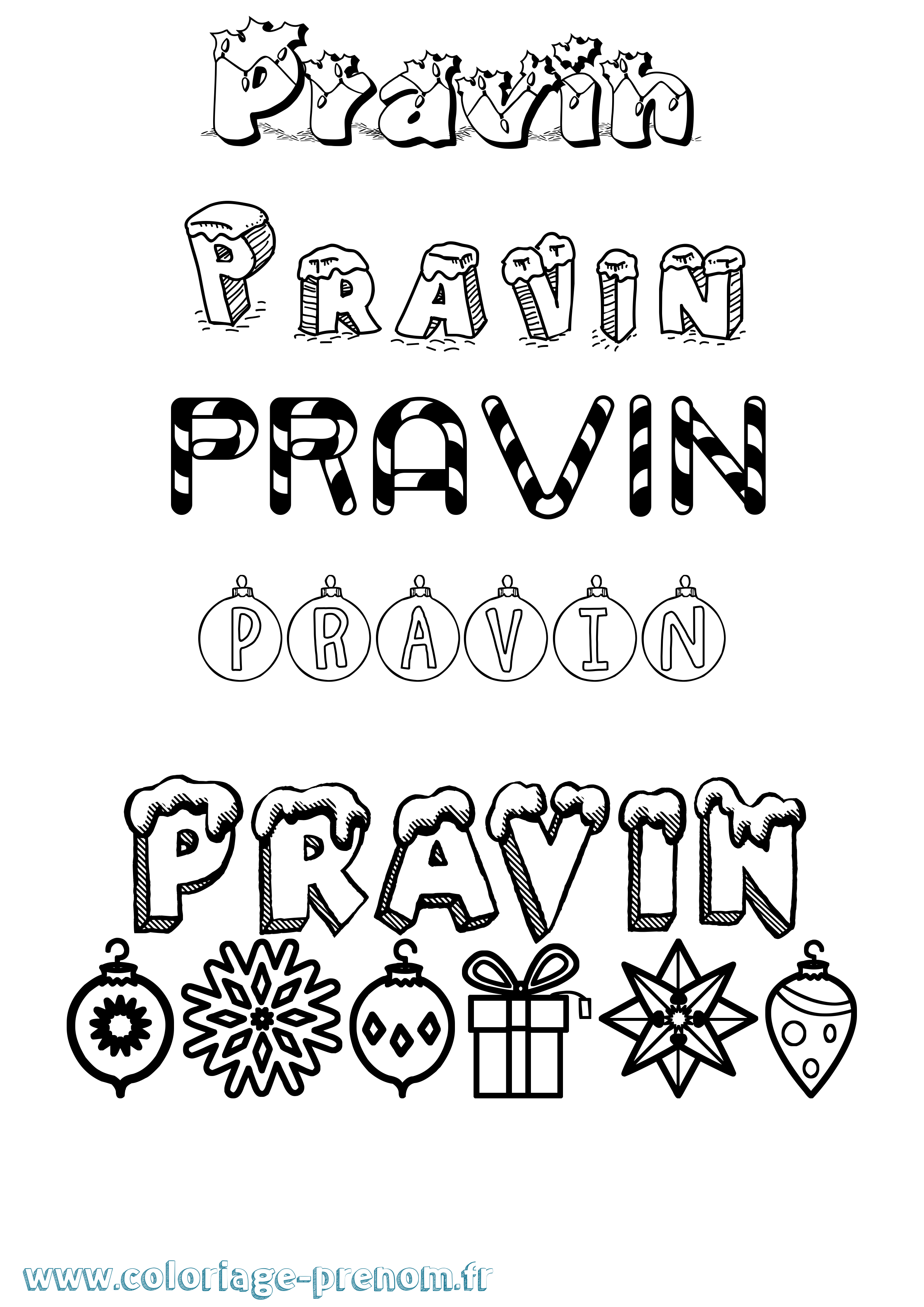 Coloriage Pravin Noël Coloriage prénom Pravin Noël