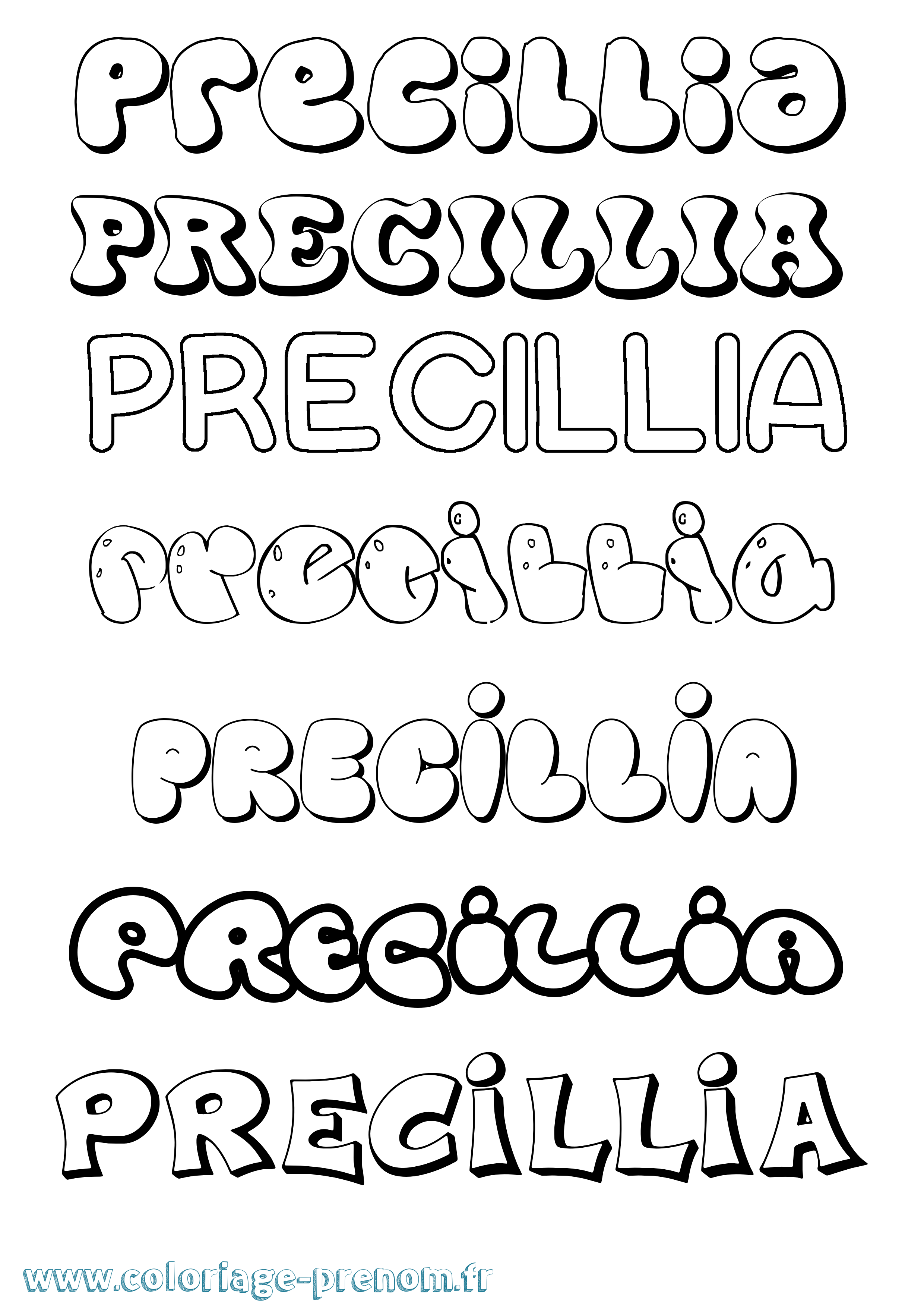 Coloriage Precillia Bubble Coloriage prénom Precillia Bubble