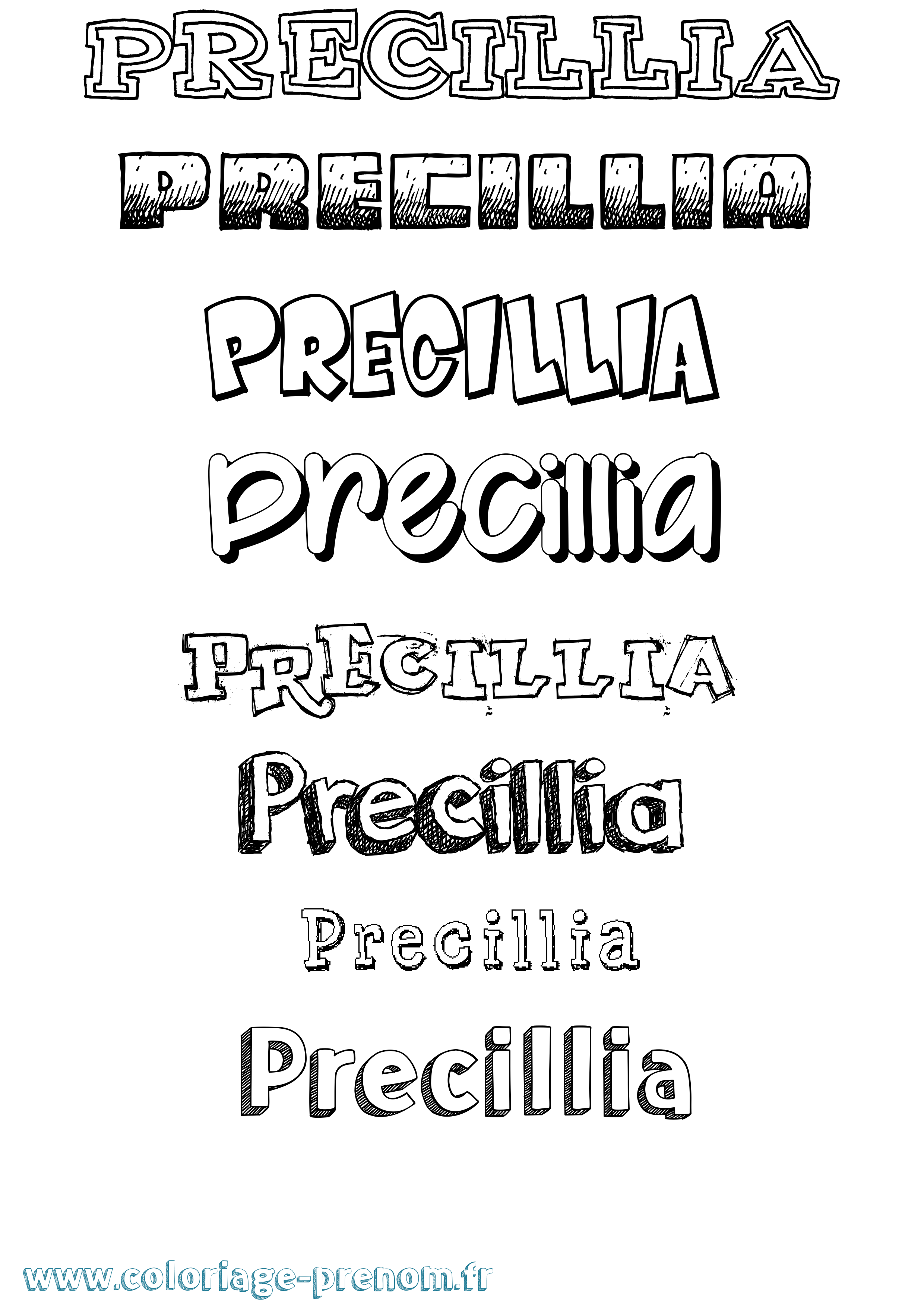 Coloriage Precillia Dessiné Coloriage prénom Precillia Dessiné