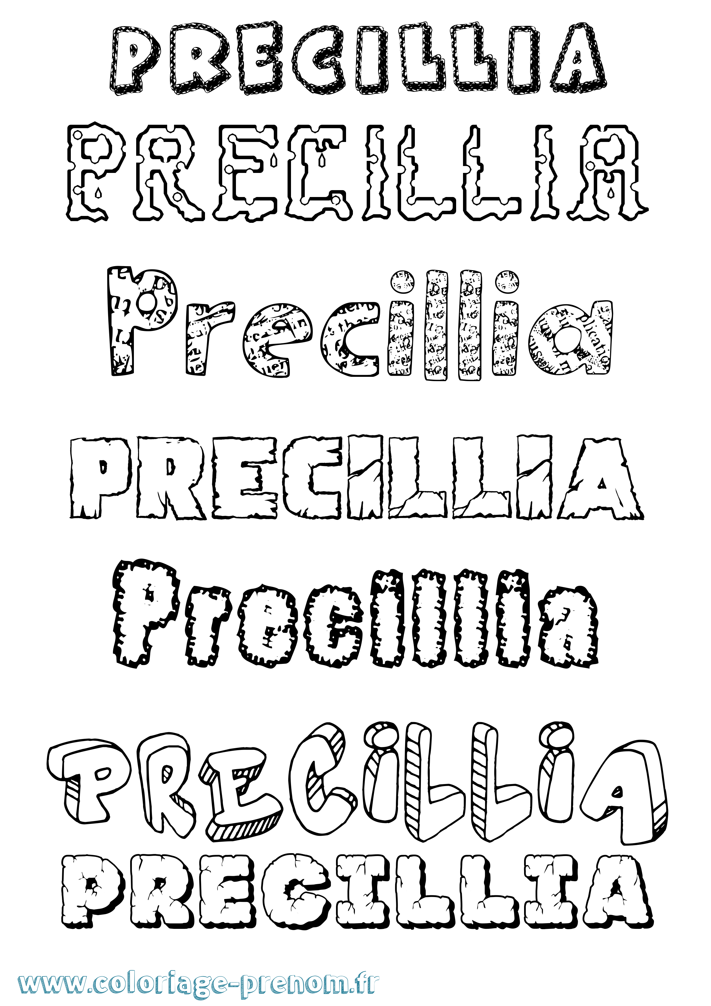 Coloriage Precillia Destructuré Coloriage prénom Precillia Destructuré