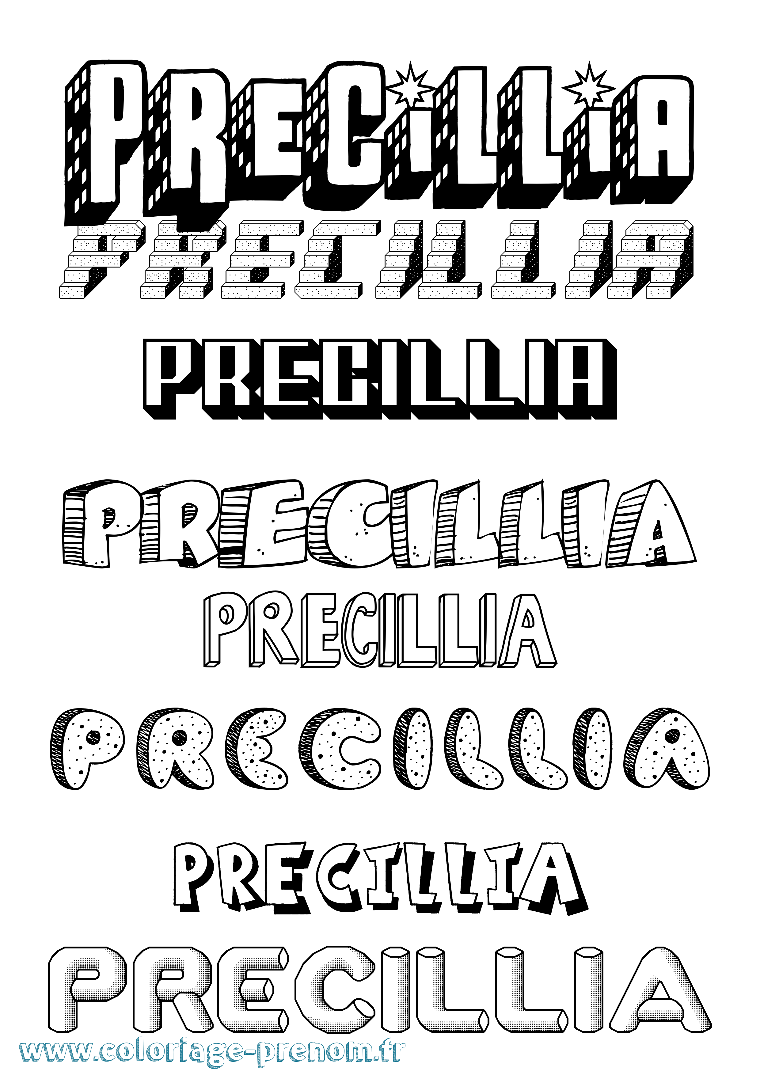 Coloriage Precillia Effet 3D Coloriage prénom Precillia Effet 3D