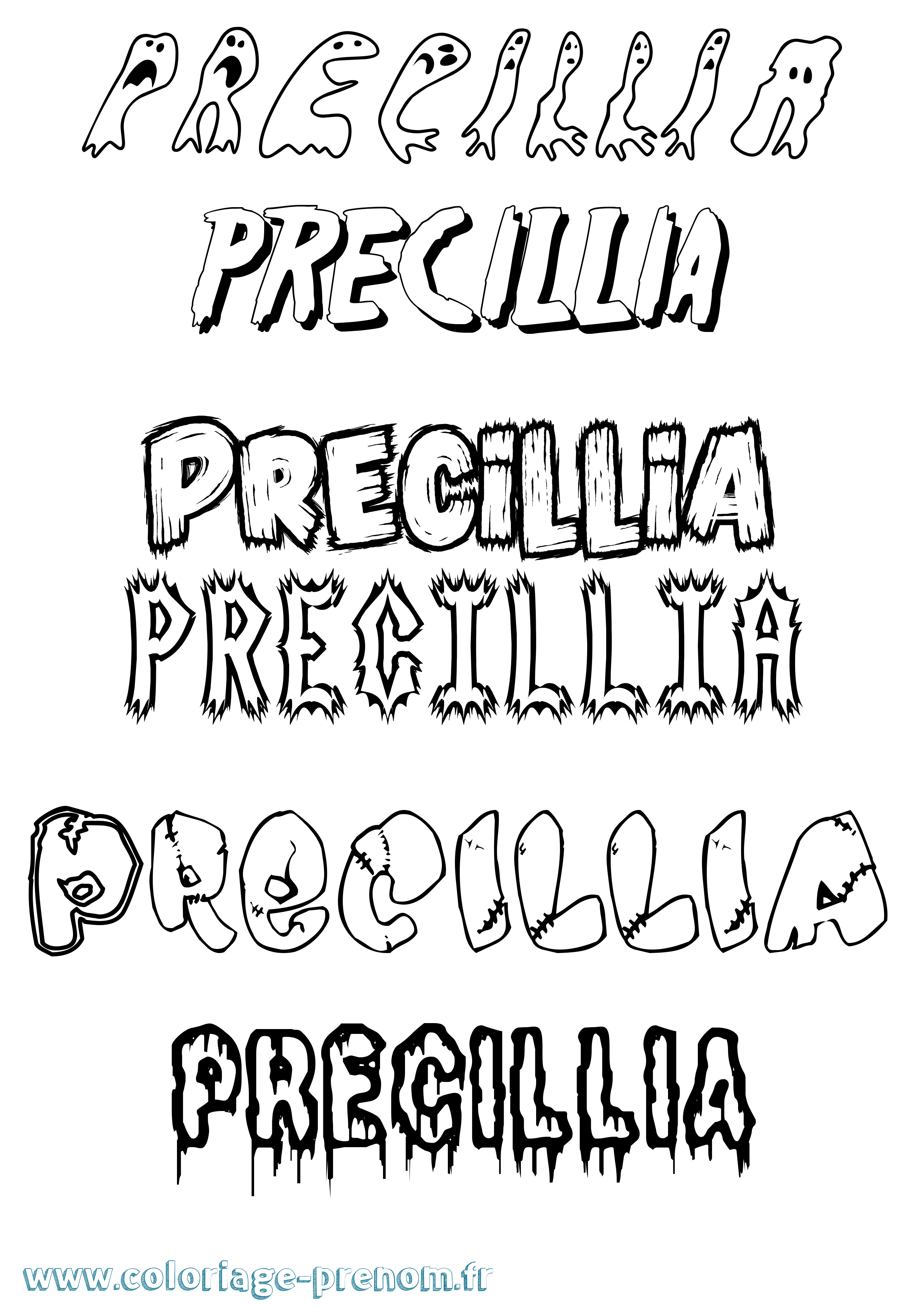 Coloriage Precillia Frisson Coloriage prénom Precillia Frisson