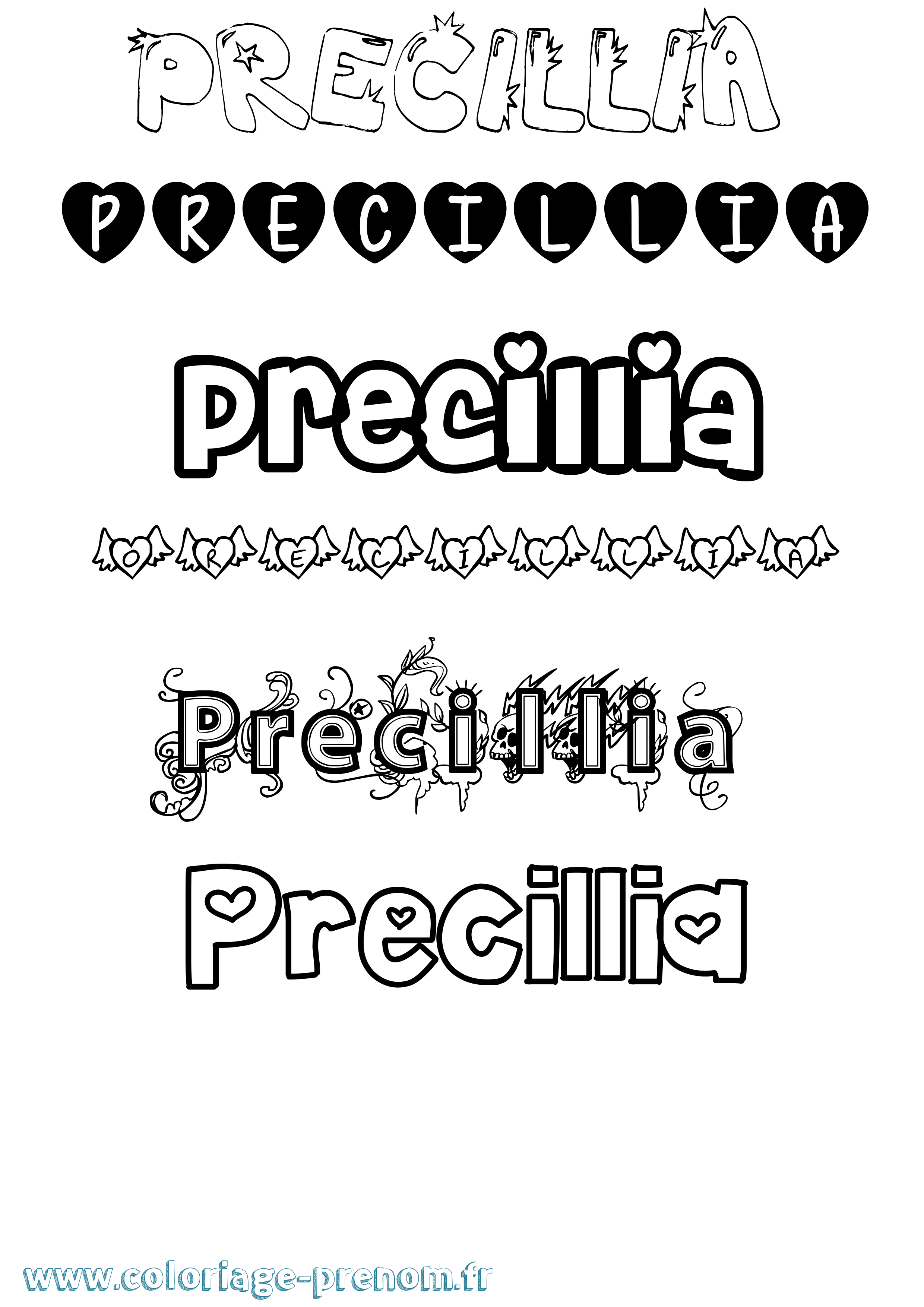 Coloriage Precillia Girly Coloriage prénom Precillia Girly