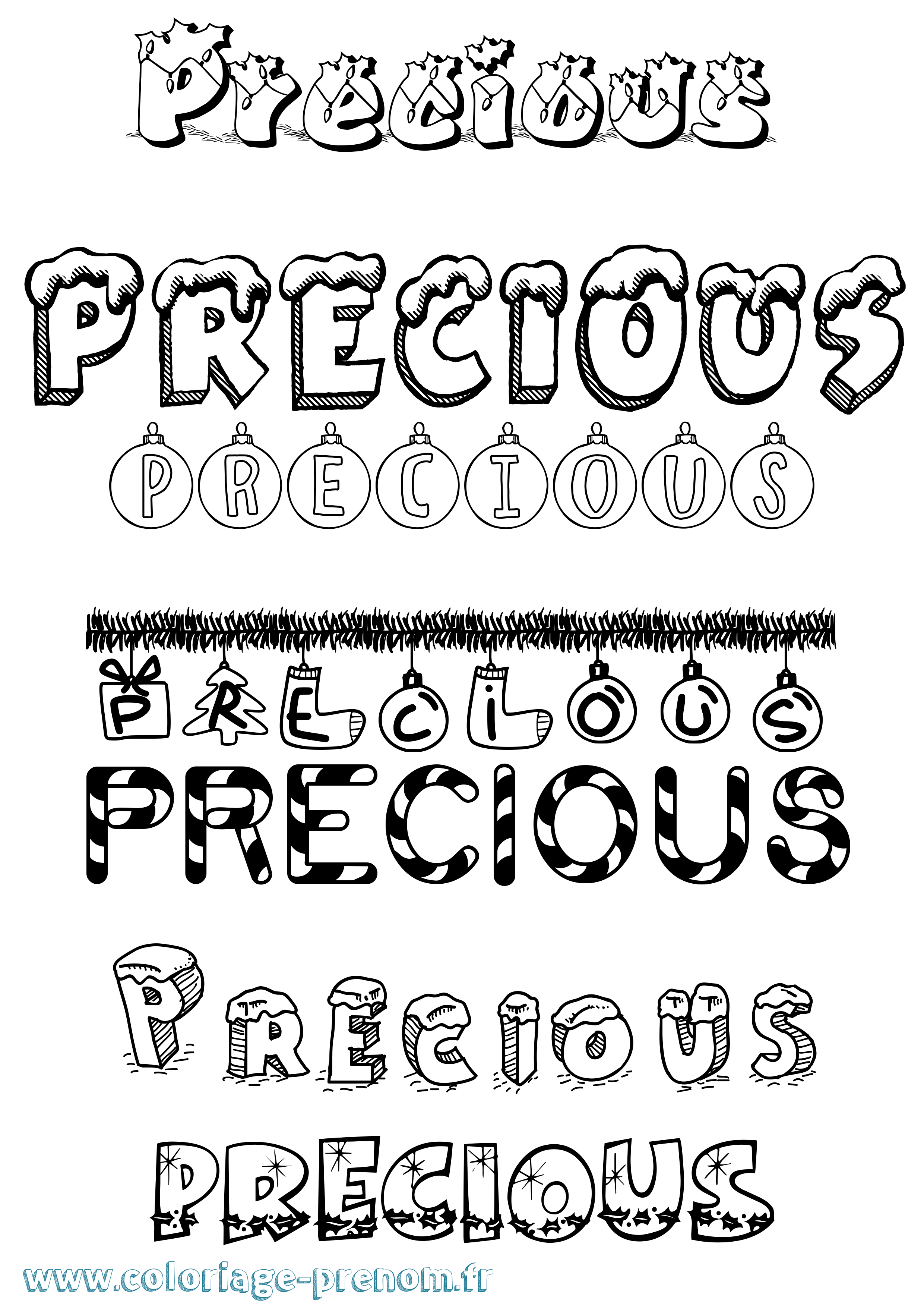Coloriage Precious Noël Coloriage prénom Precious Noël