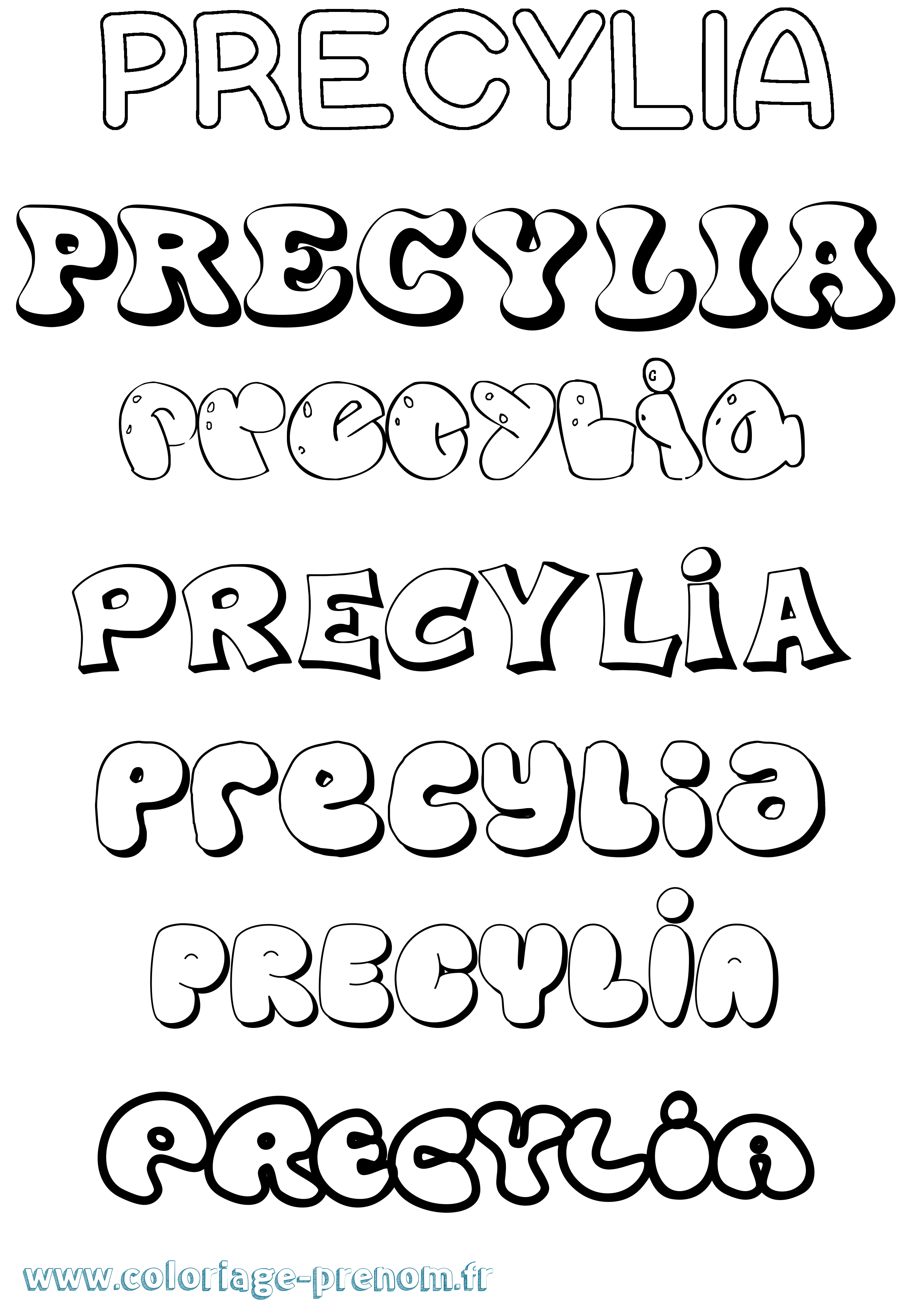 Coloriage Precylia Bubble Coloriage prénom Precylia Bubble