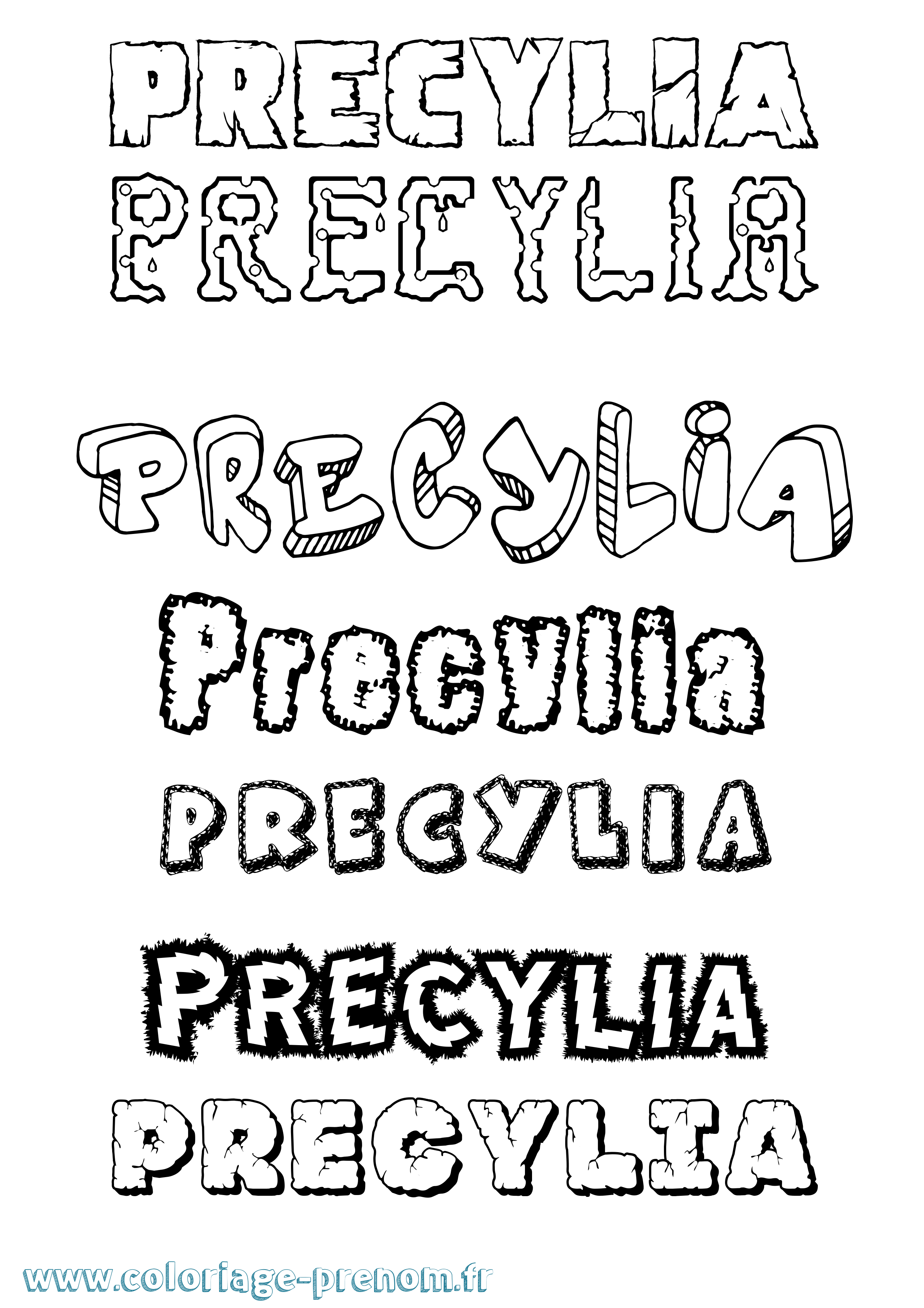 Coloriage Precylia Destructuré Coloriage prénom Precylia Destructuré