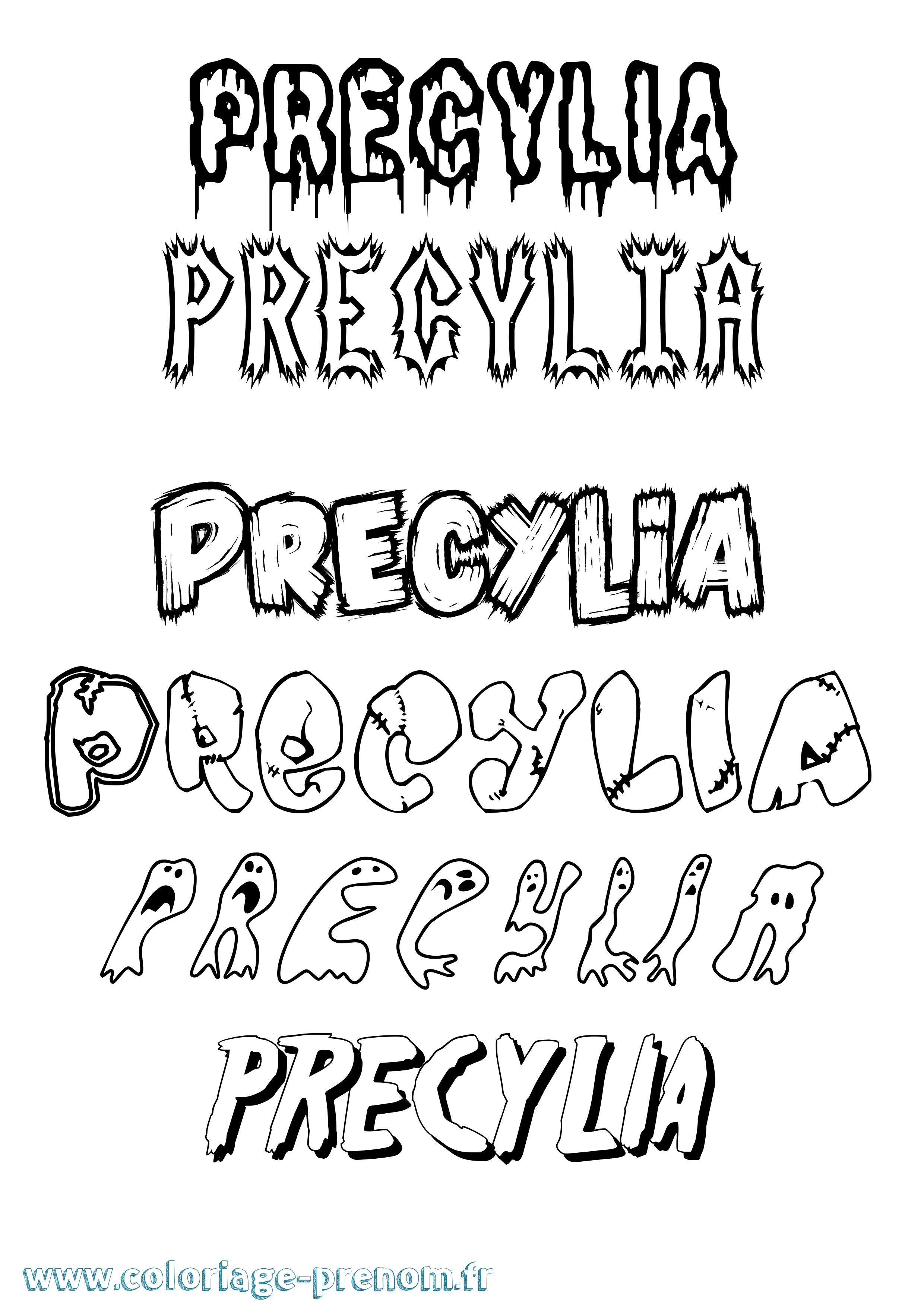 Coloriage Precylia Frisson Coloriage prénom Precylia Frisson