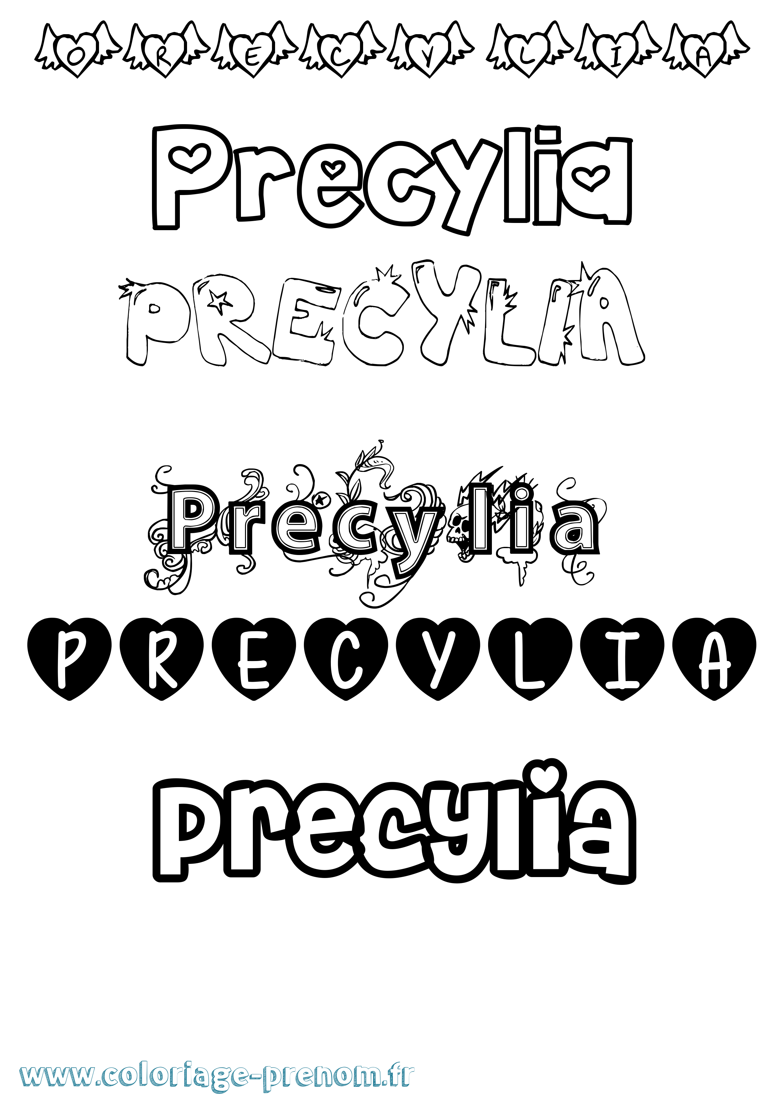 Coloriage Precylia Girly Coloriage prénom Precylia Girly