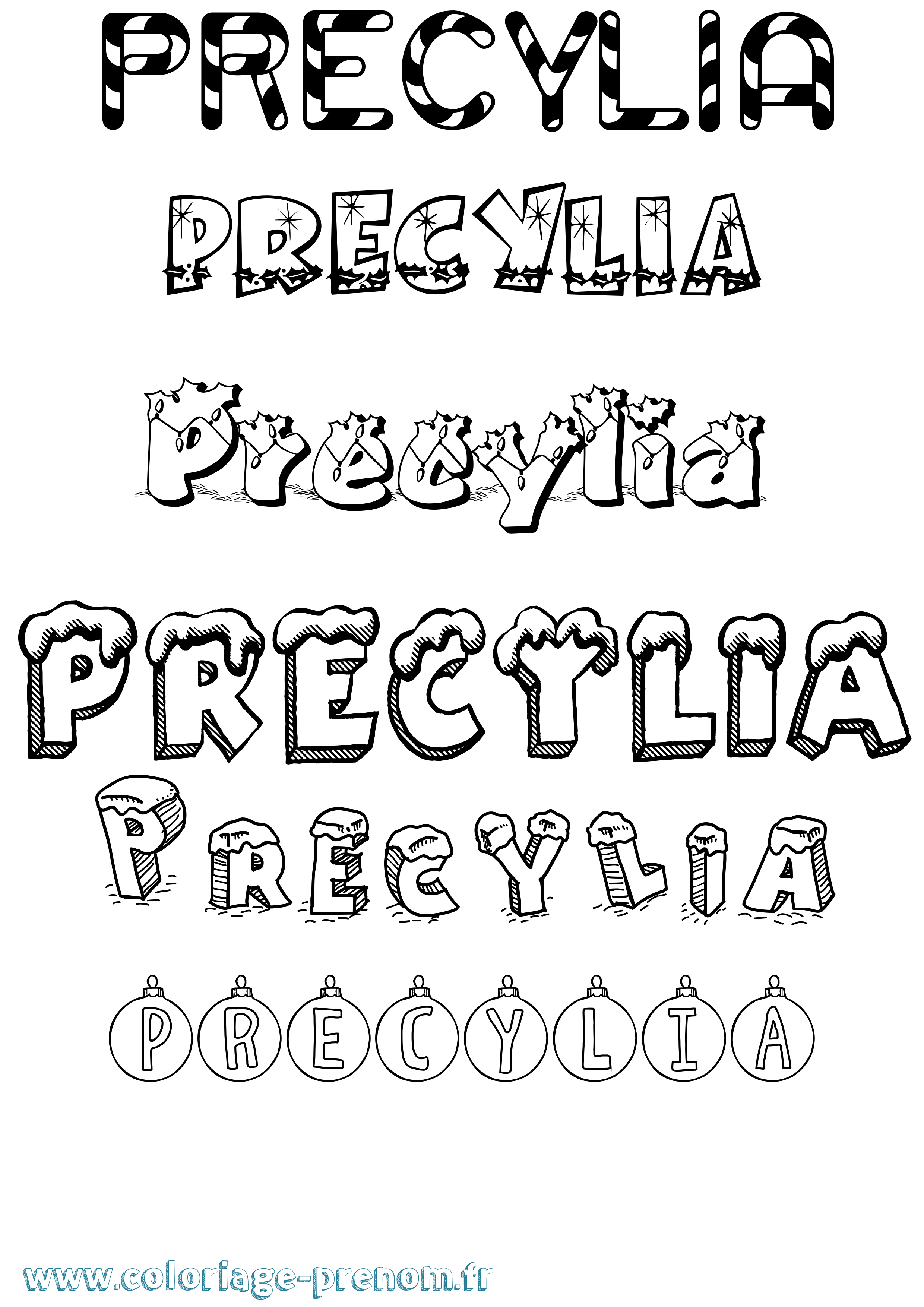 Coloriage Precylia Noël Coloriage prénom Precylia Noël