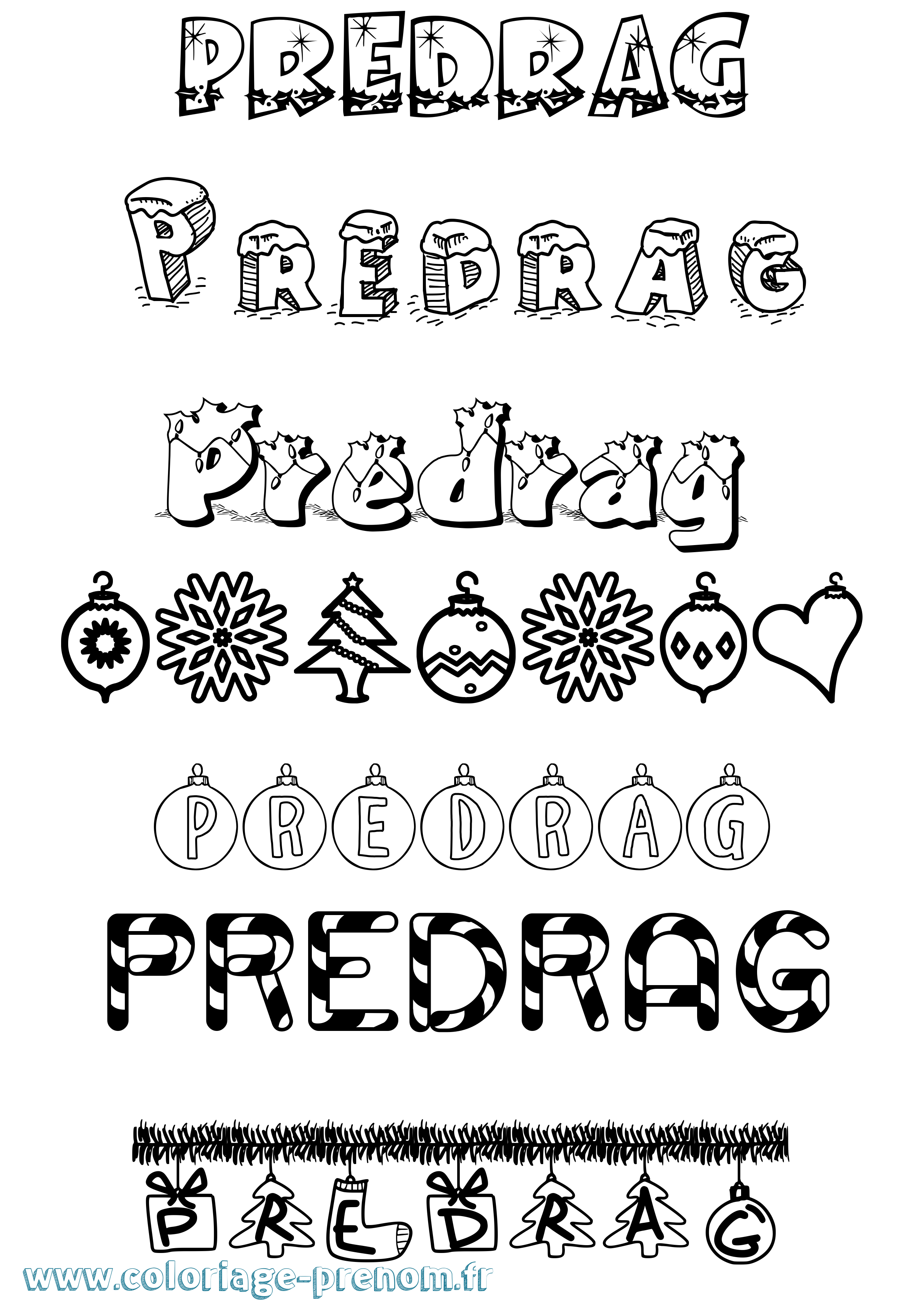 Coloriage Predrag Noël Coloriage prénom Predrag Noël