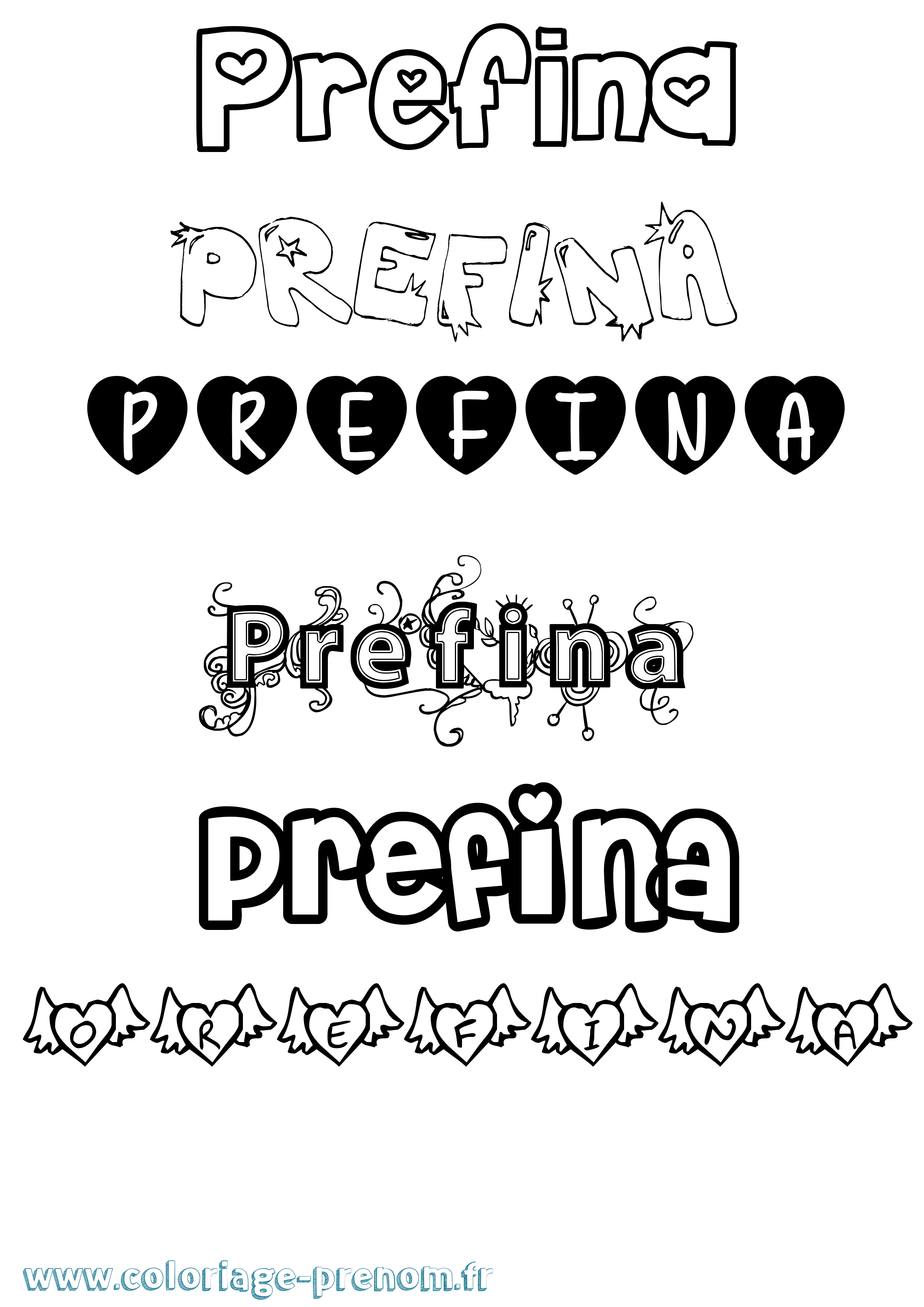 Coloriage Prefina Girly Coloriage prénom Prefina Girly