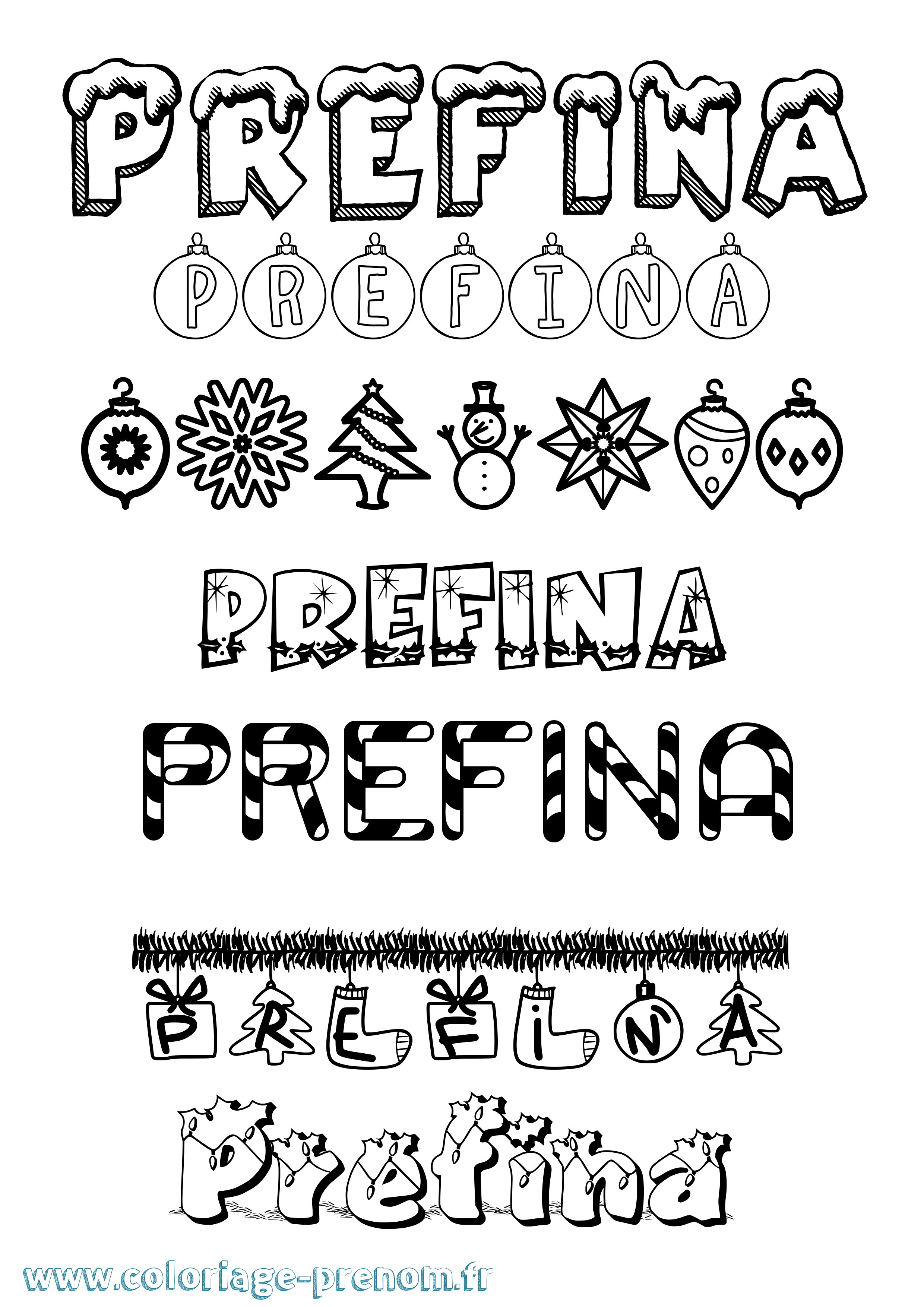 Coloriage Prefina Noël Coloriage prénom Prefina Noël