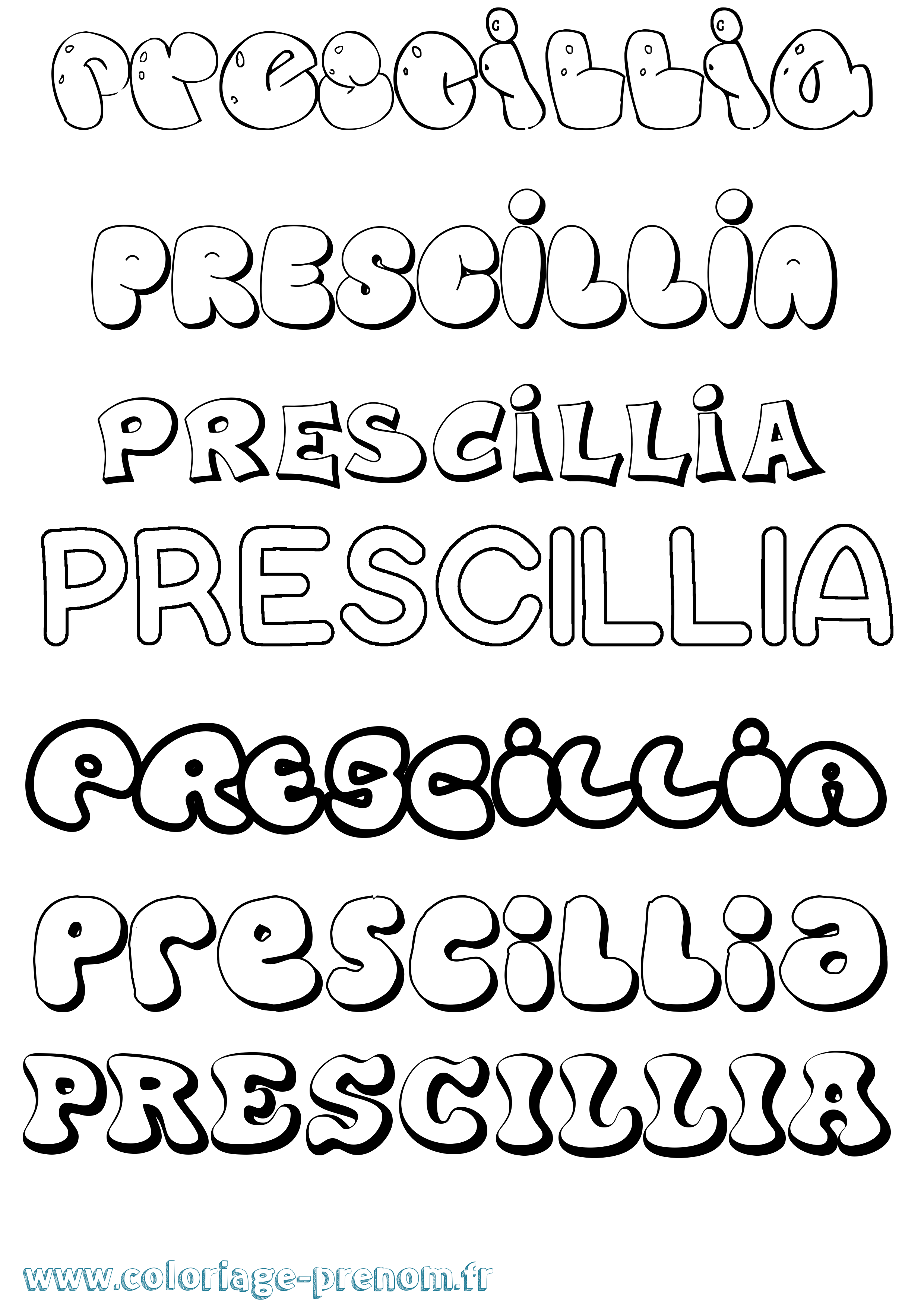 Coloriage Prescillia Bubble Coloriage prénom Prescillia Bubble