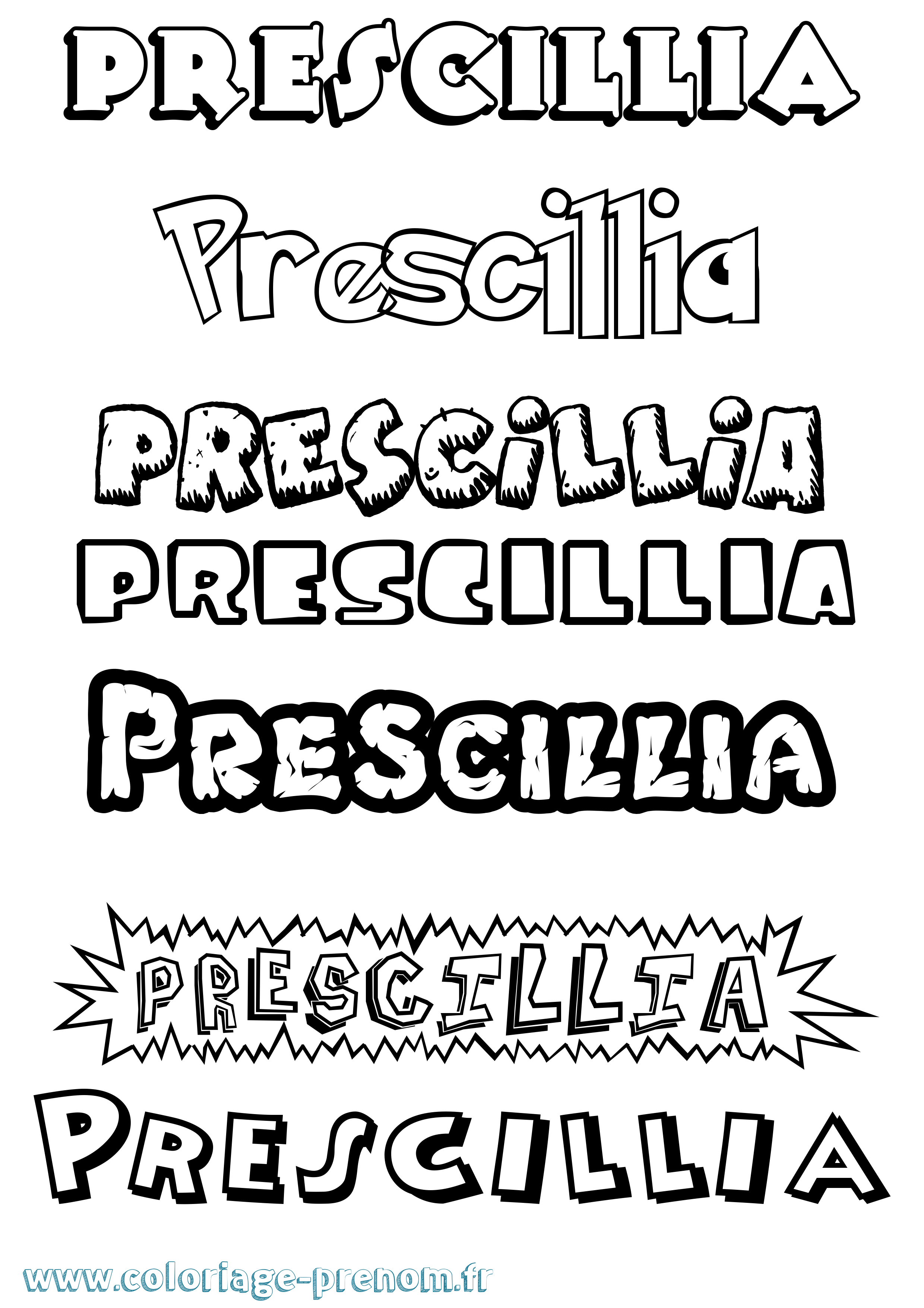 Coloriage Prescillia Dessin Animé Coloriage prénom Prescillia Dessin Animé