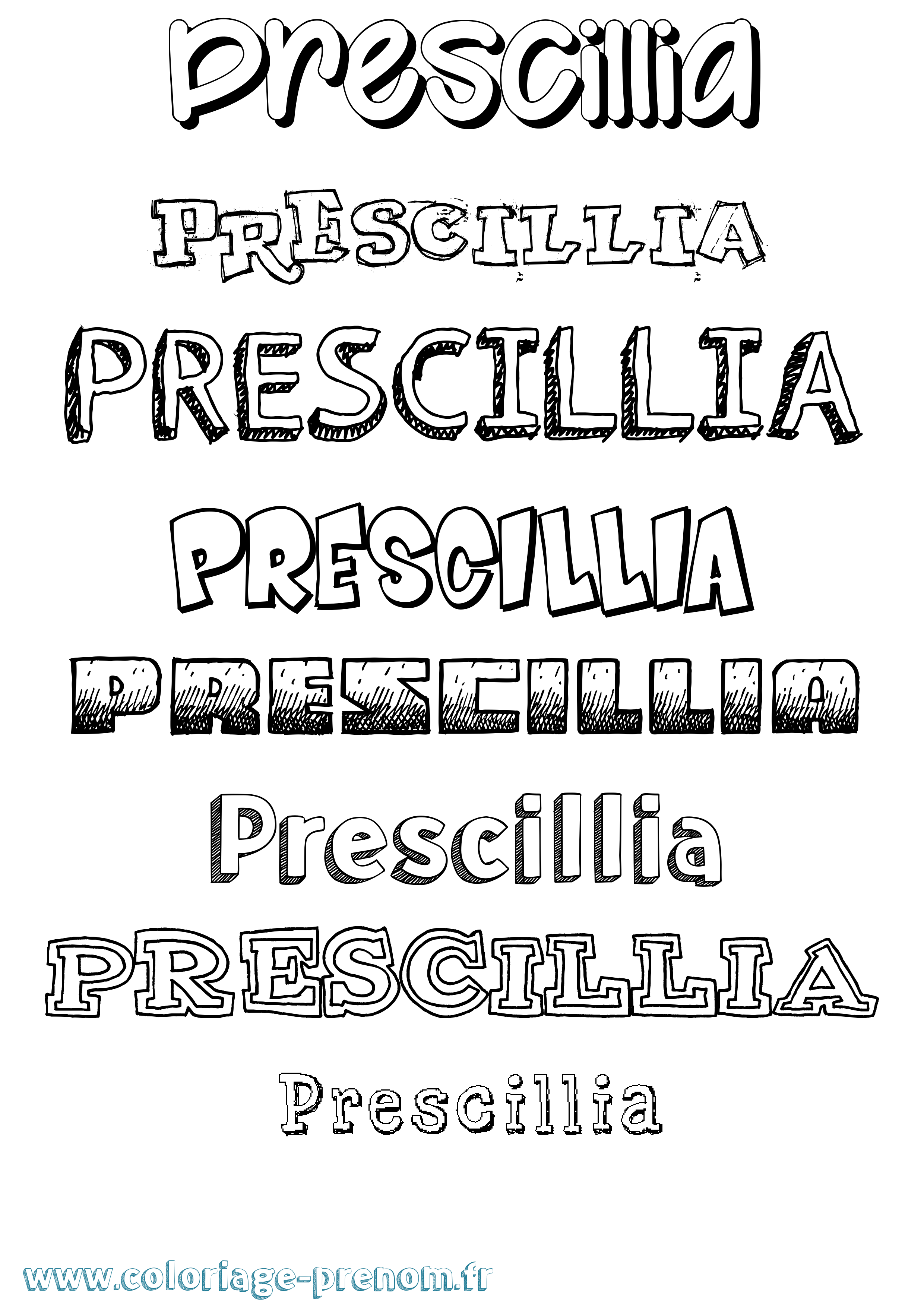 Coloriage Prescillia Dessiné Coloriage prénom Prescillia Dessiné