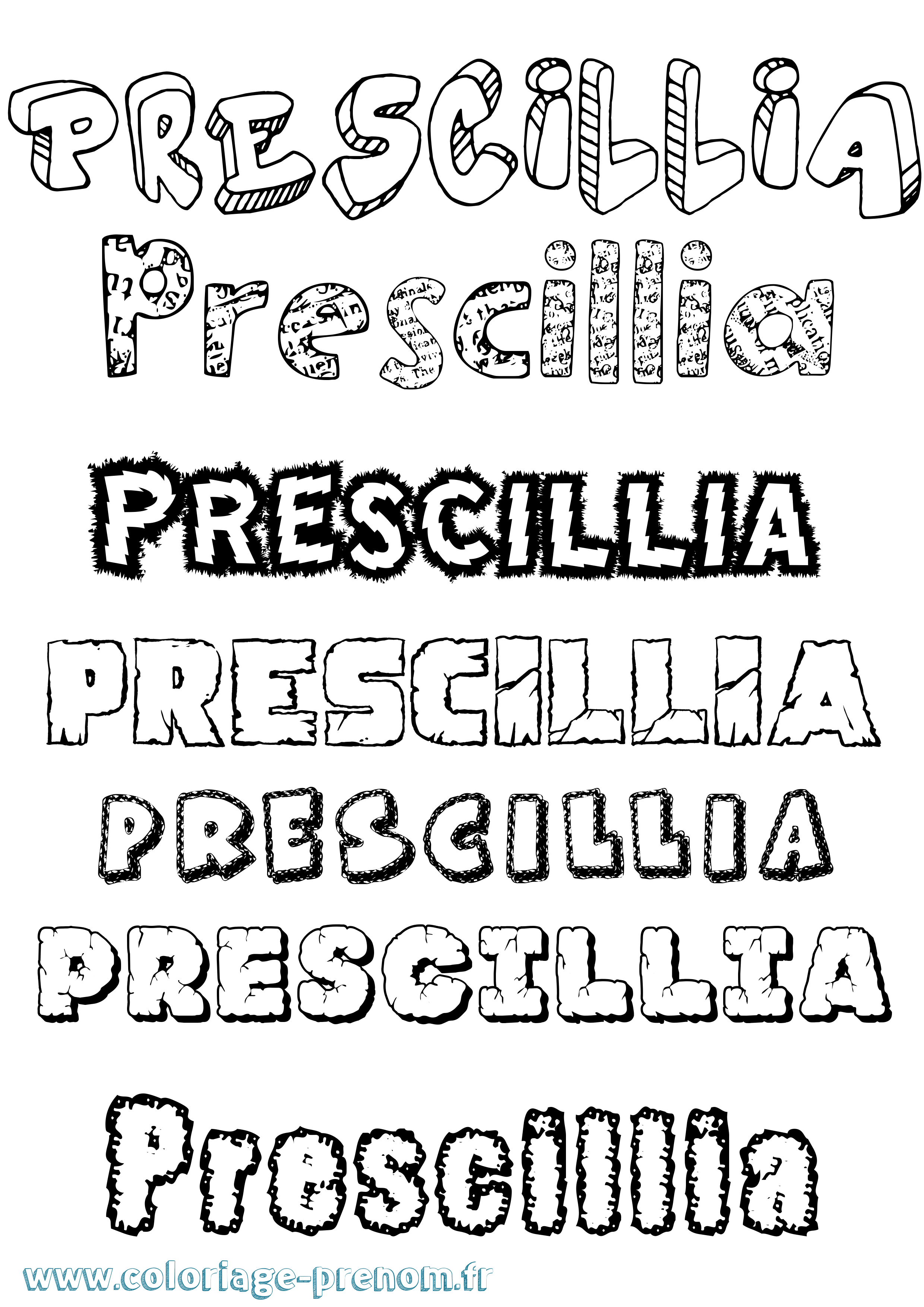 Coloriage Prescillia Destructuré Coloriage prénom Prescillia Destructuré