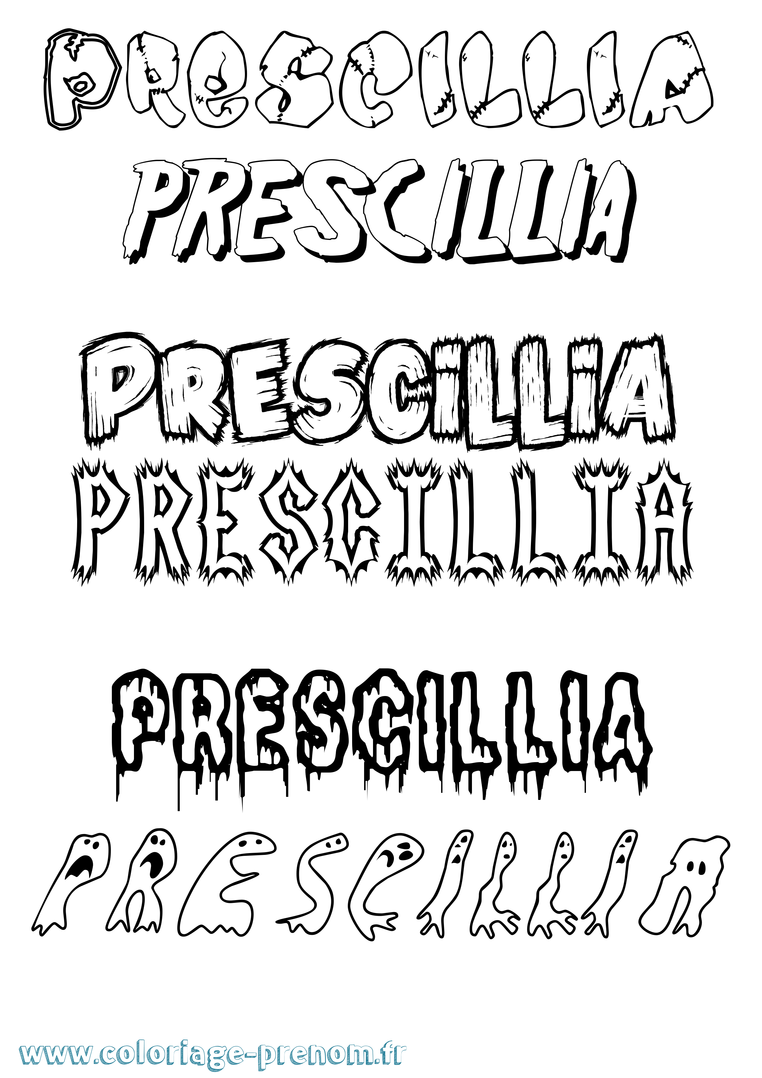 Coloriage Prescillia Frisson Coloriage prénom Prescillia Frisson